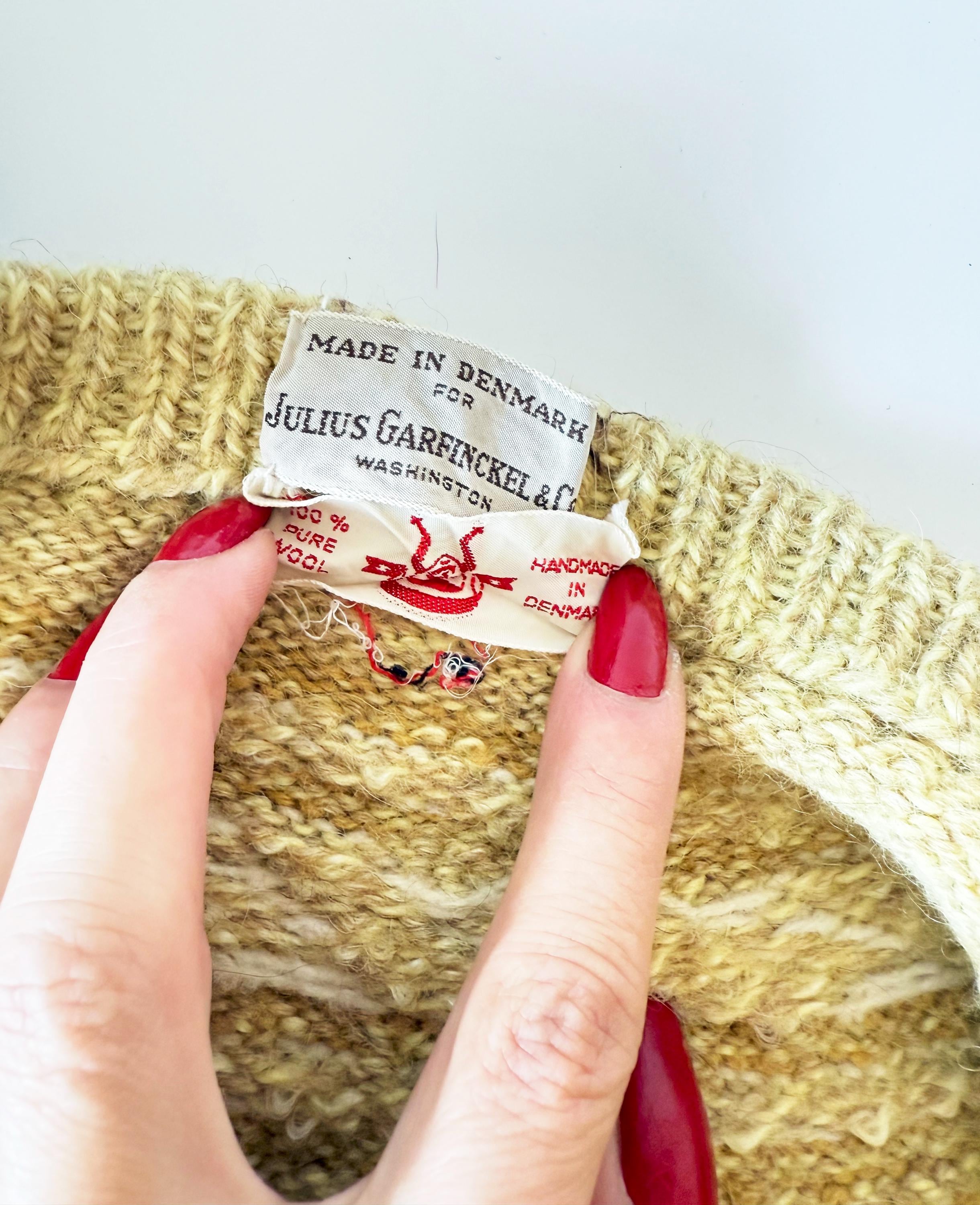 Vintage 1950s Yellow Scandinavian Cardigan Sweater Made in Denmark XSmall