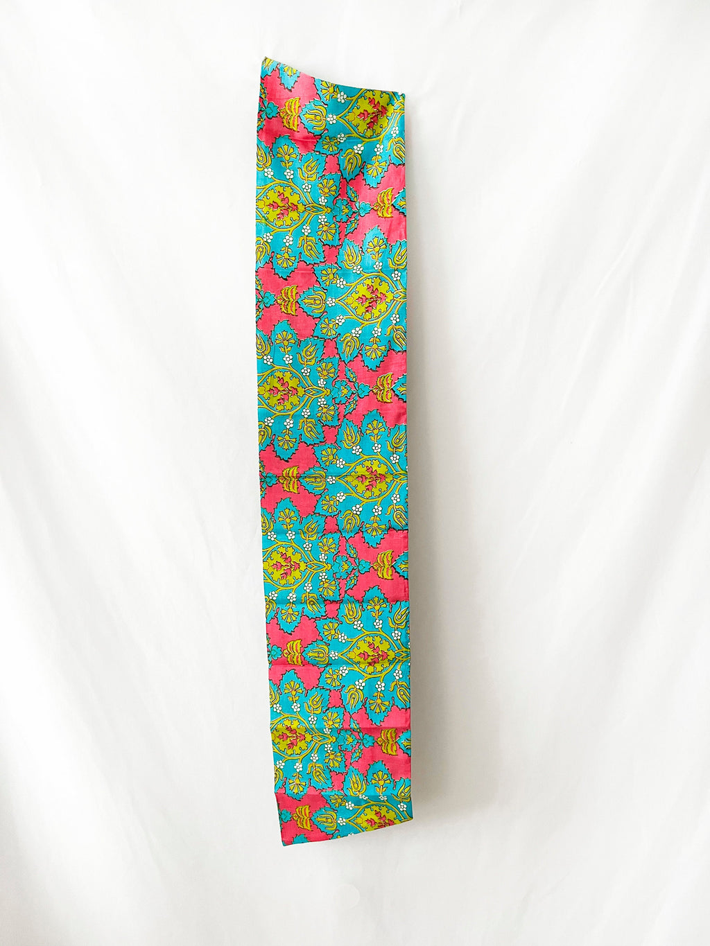 Psychedelic Vintage 1960s Silk Scarf Thai Silk Lime Green and Hot Pink