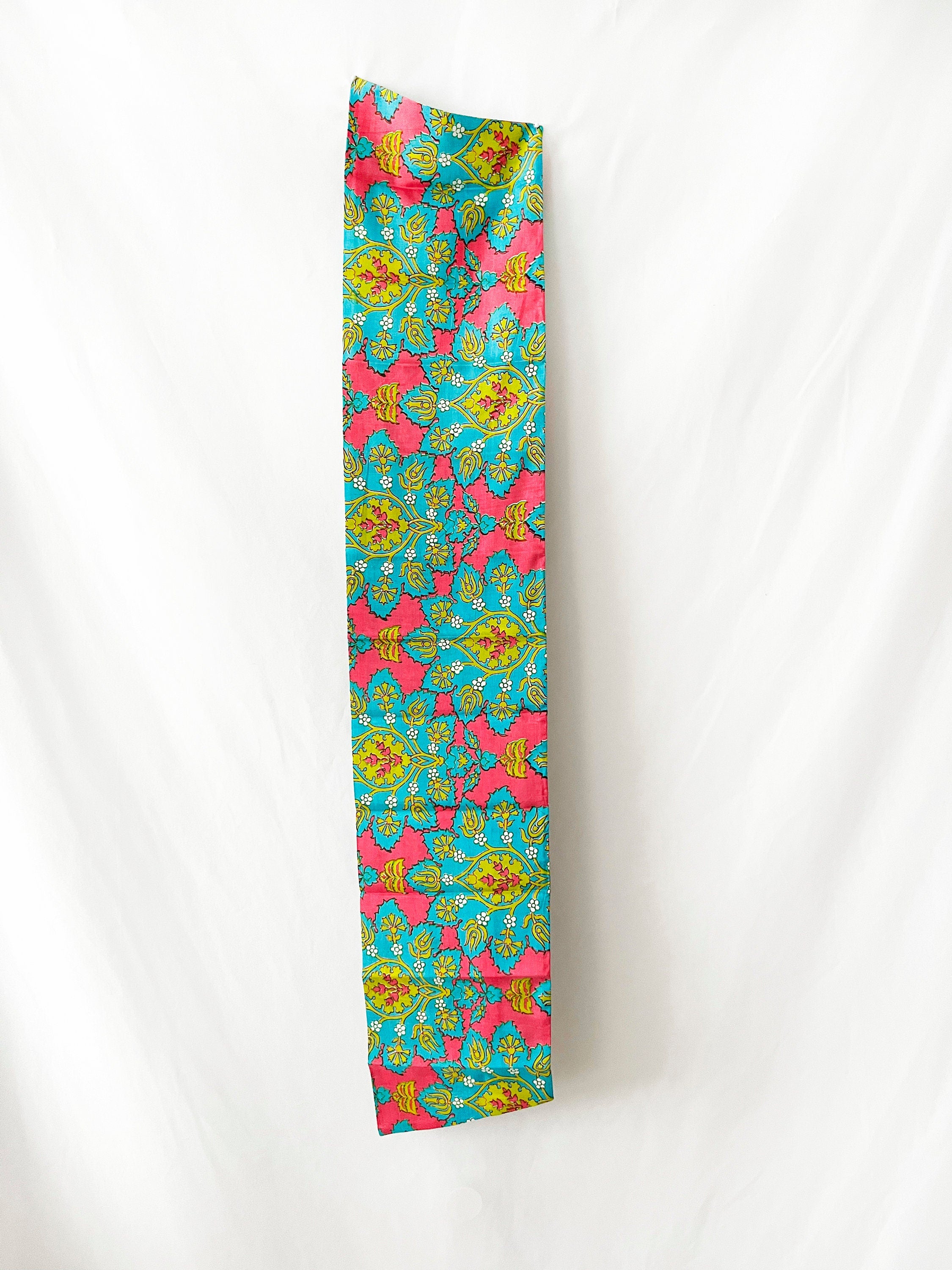 Psychedelic Vintage 1960s Silk Scarf Thai Silk Lime Green and Hot Pink