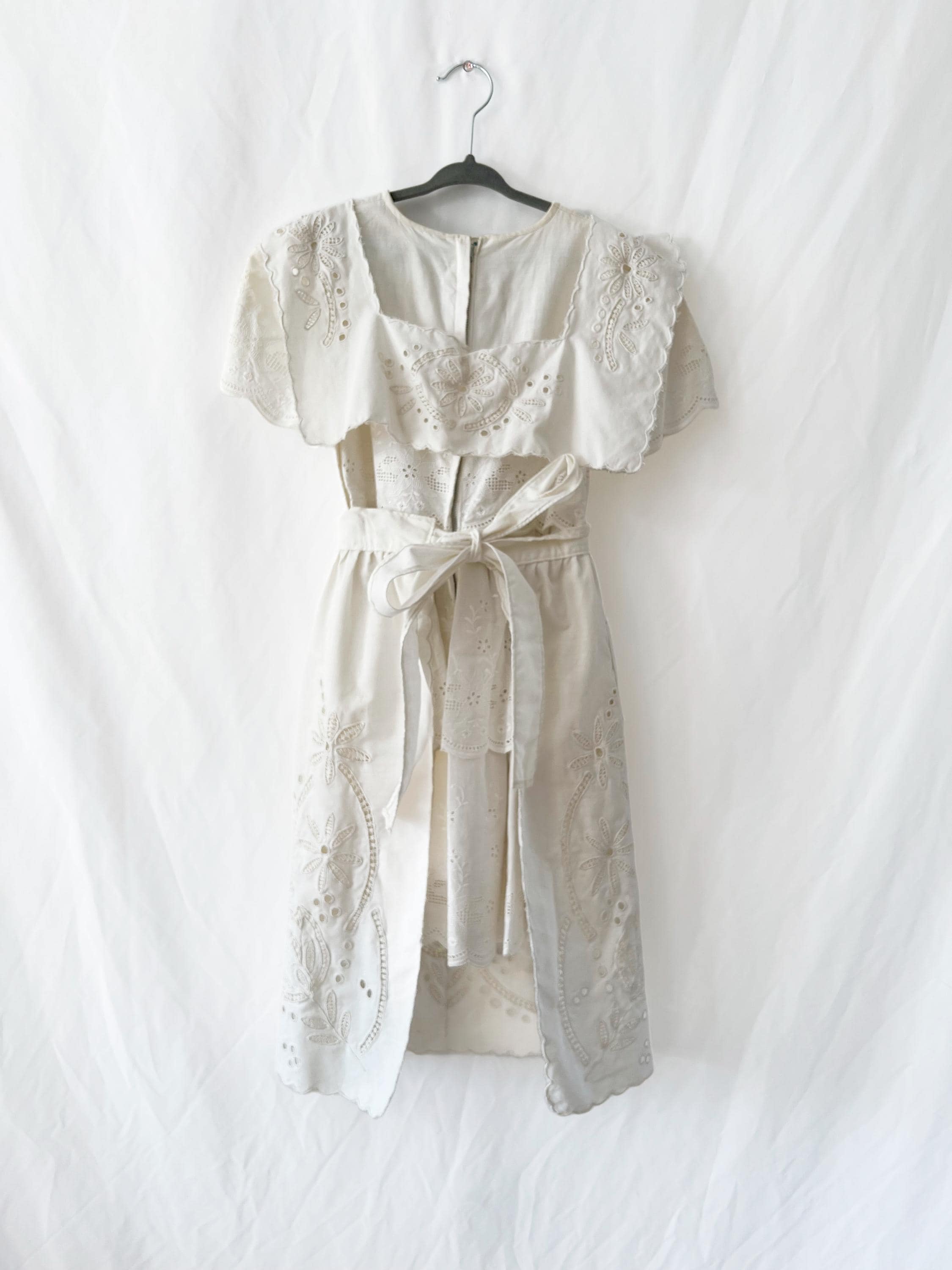 Vintage Floral Eyelet Pinafore Dress: Handmade Cotton Apron, Girls Size 4/5