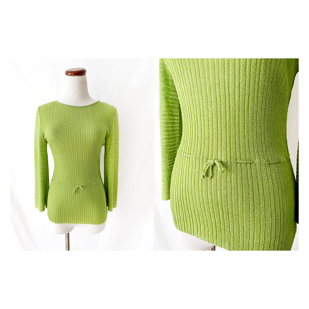 sufer paris 70S green knit top vintage parisian fashion small