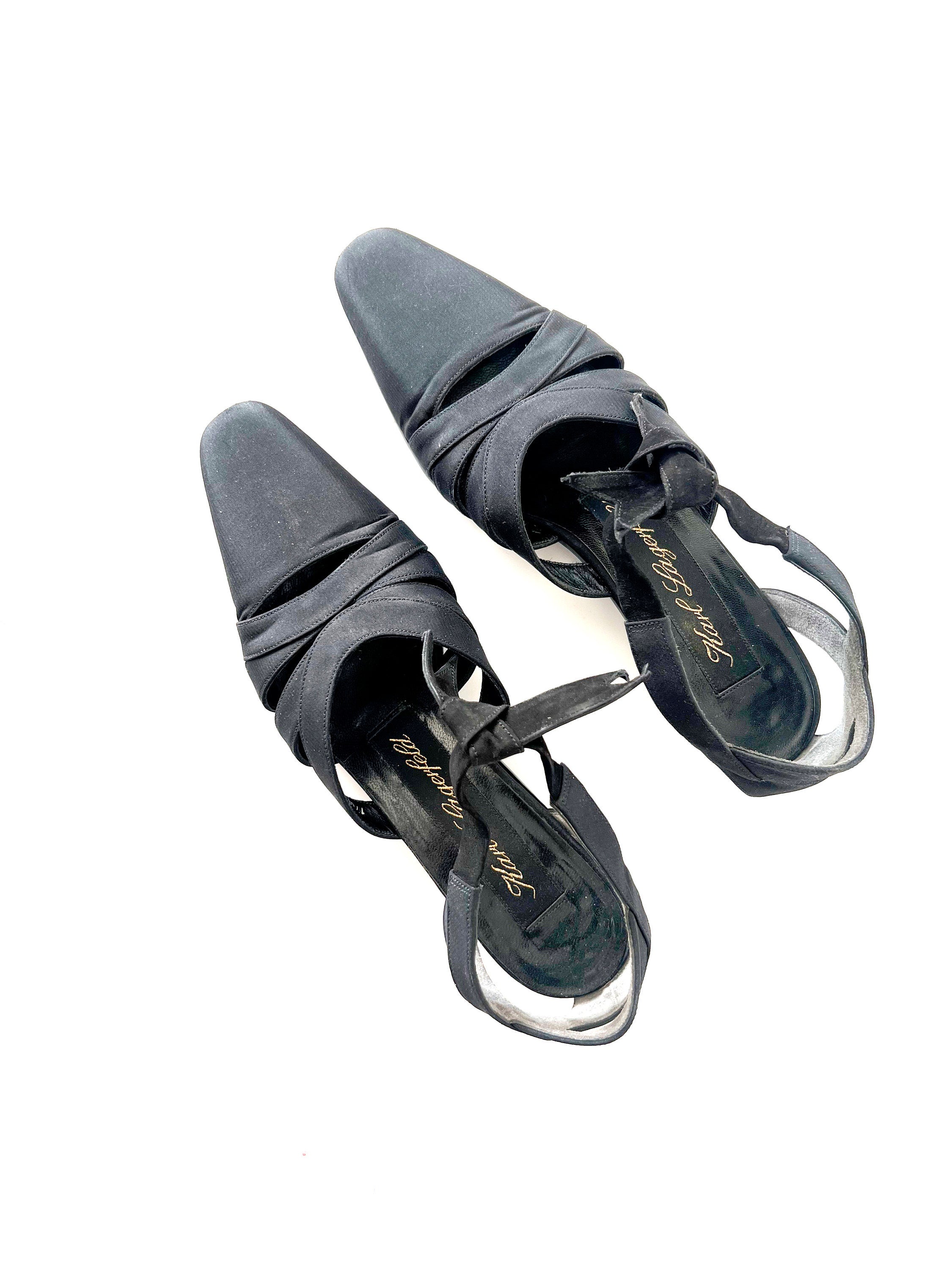 size 5.5  vintage karl lagerfeld shoes black slingback heel parisian chic