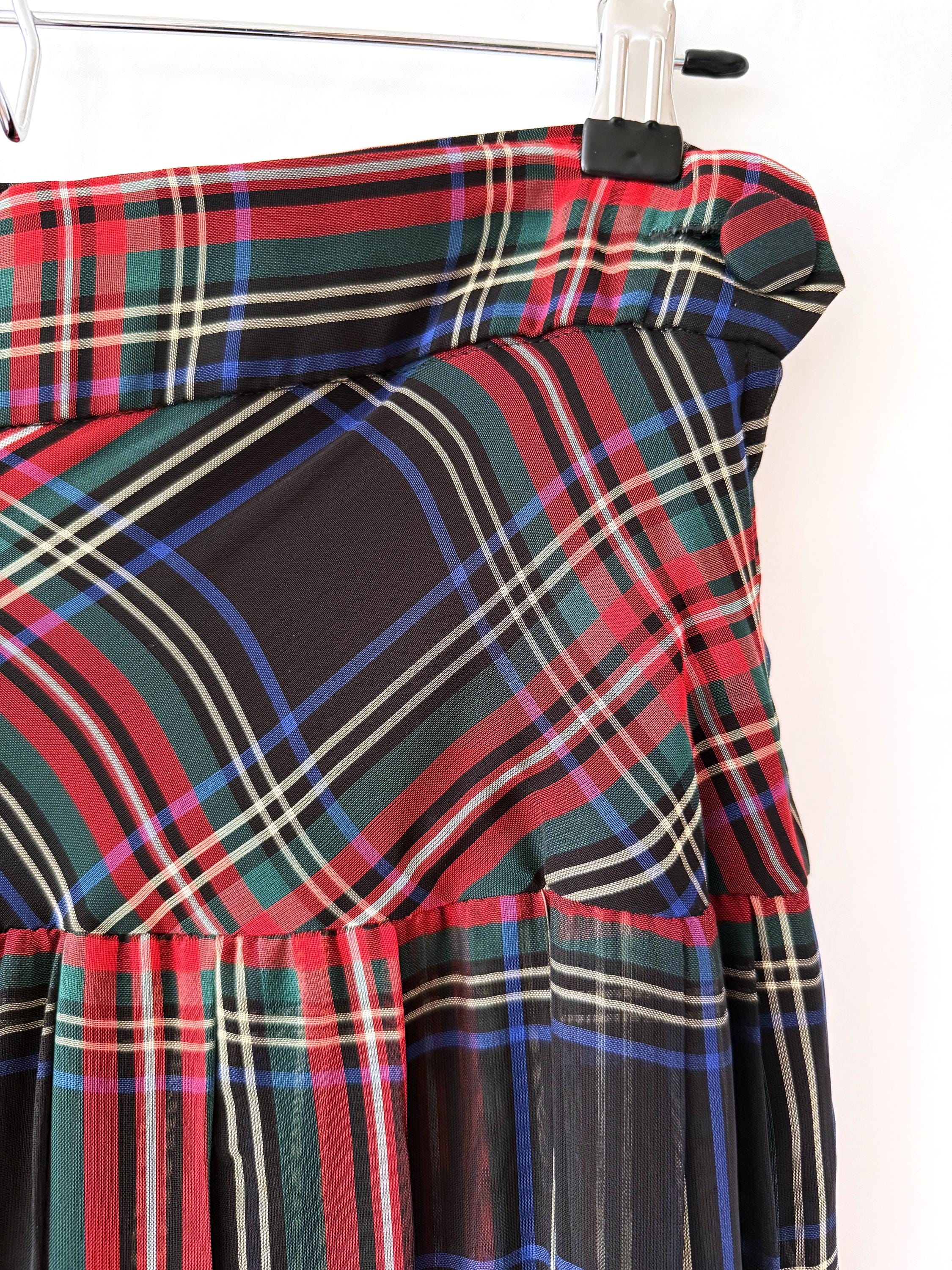 Vintage Moschino Cheap & Chic Plaid and Sheer Skirt with Biker Shorts Under Medium