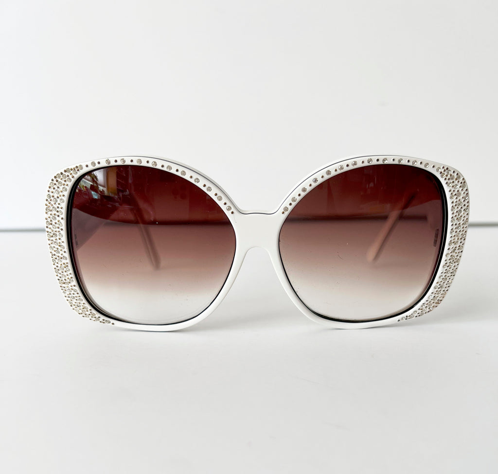 Vintage Nina Ricci Sunglasses: White Frame Rhinestone Sunglasses, Made in France