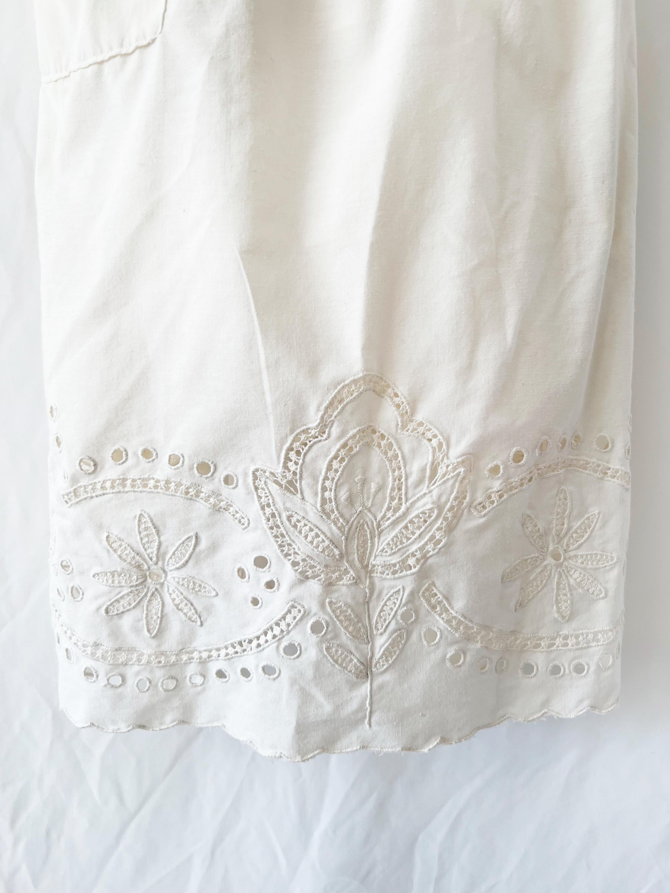 Vintage Floral Eyelet Pinafore Dress: Handmade Cotton Apron, Girls Size 4/5