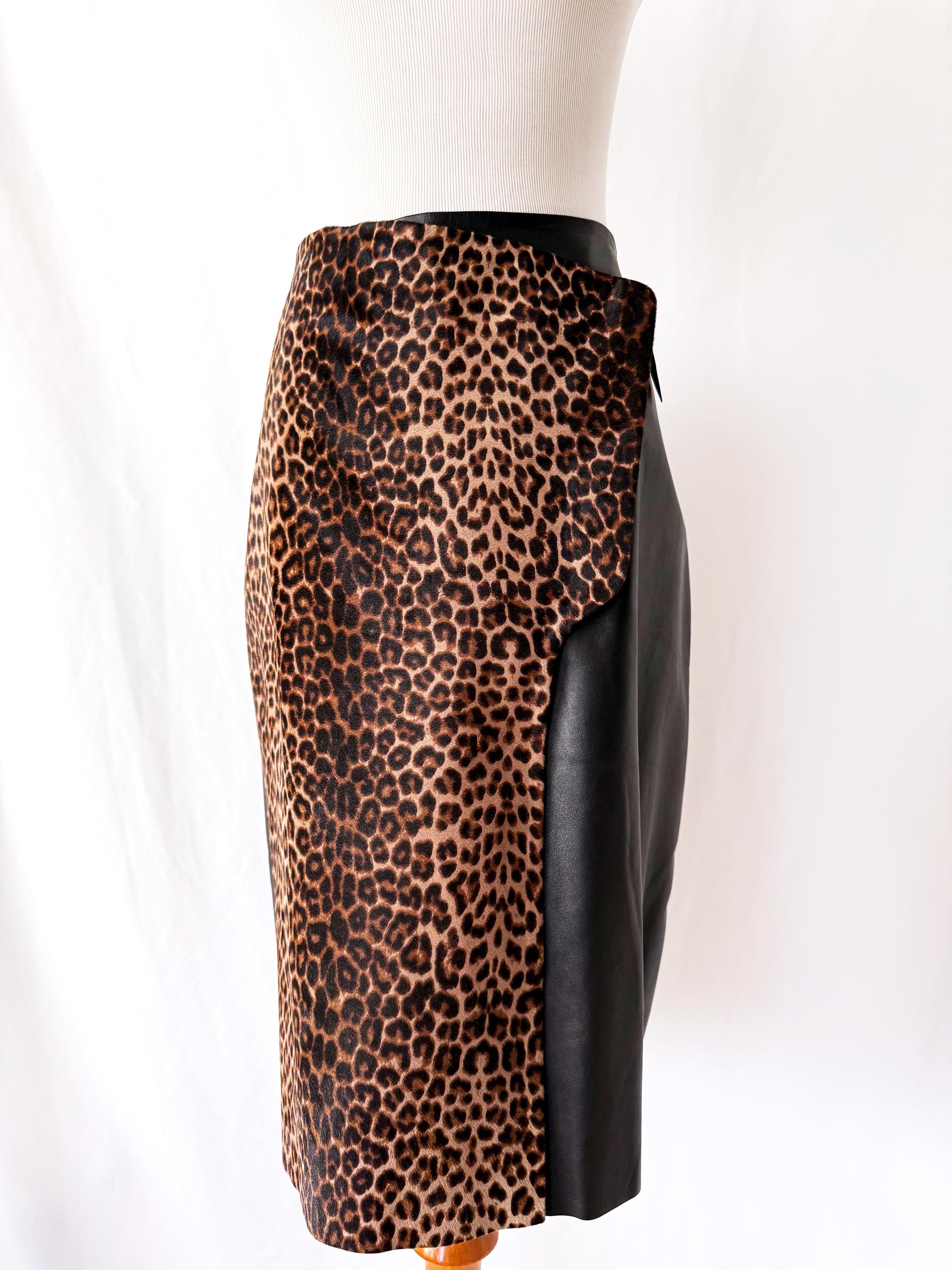 vintage leopard print leather skirt size 10 / 12