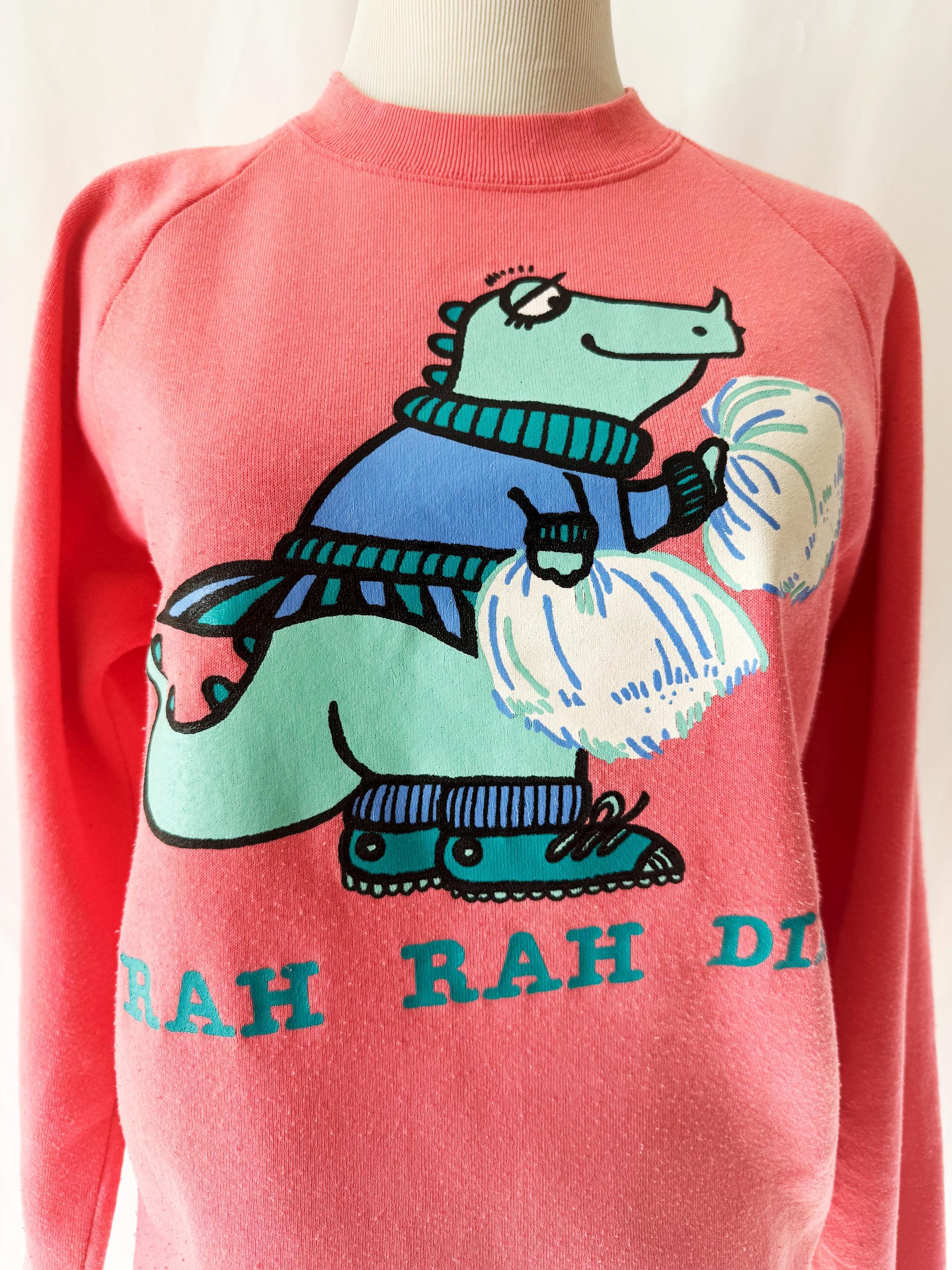 Vintage 80s Cheerleading Dinosaur Sweatshirt - Rah Rah Dino