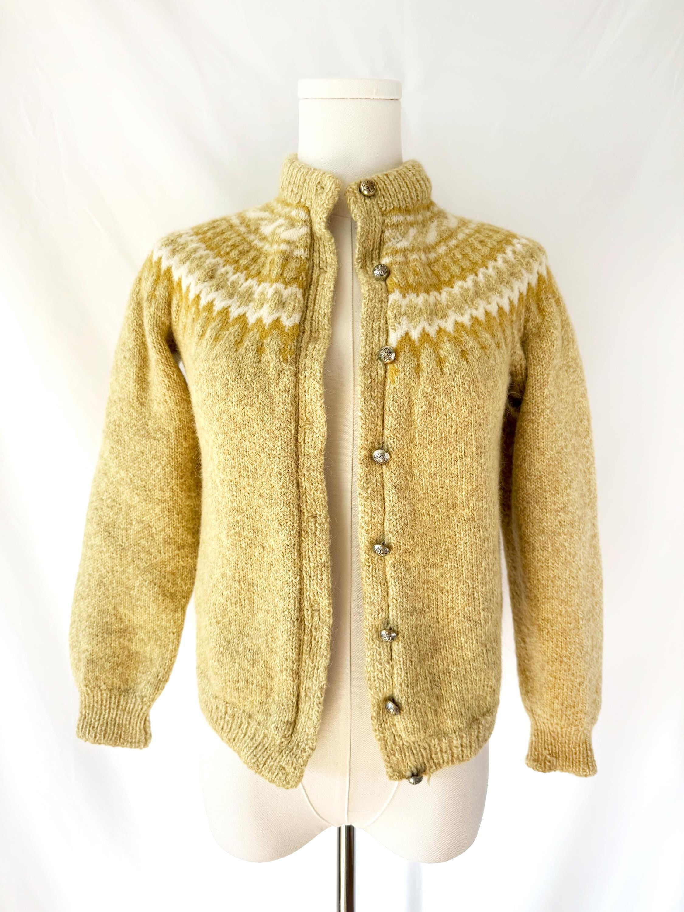 Vintage 1950s Yellow Scandinavian Cardigan Sweater Made in Denmark XSmall