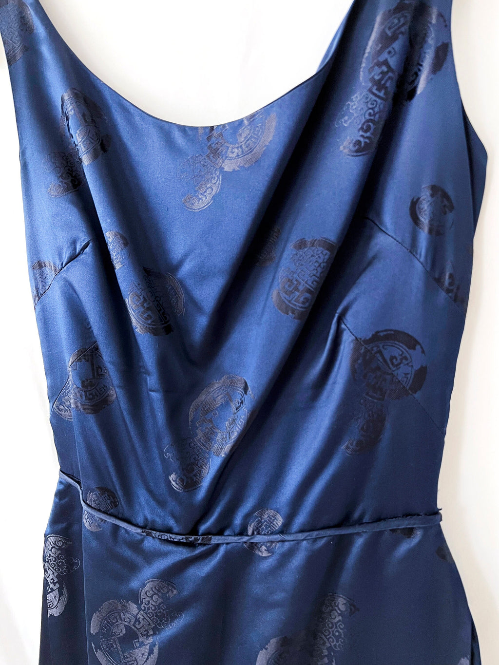 1950s / 1960s vintage dark blue chinese silk dress xs - small