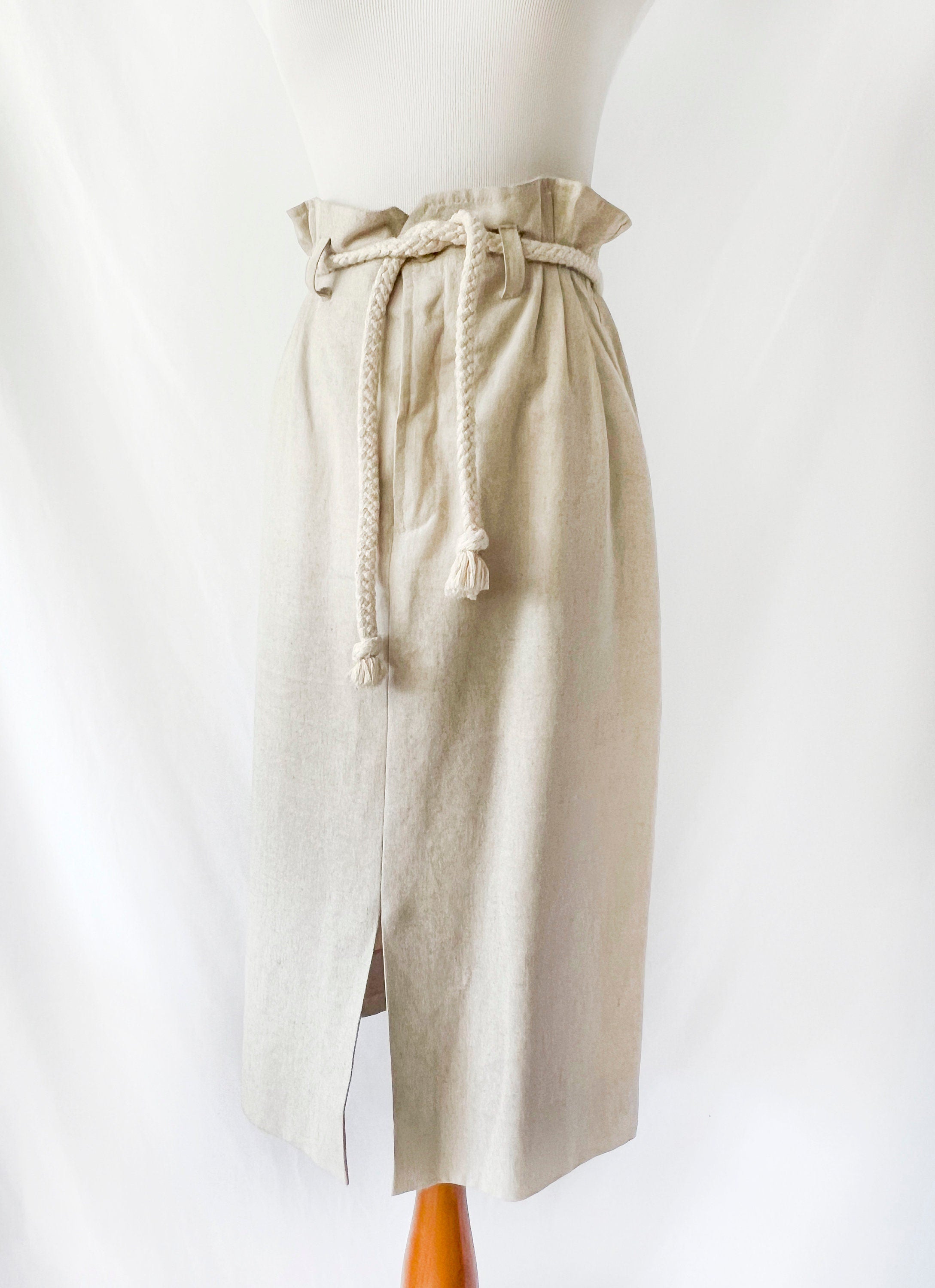 norman todd california linen skirt / rope belt / size 2