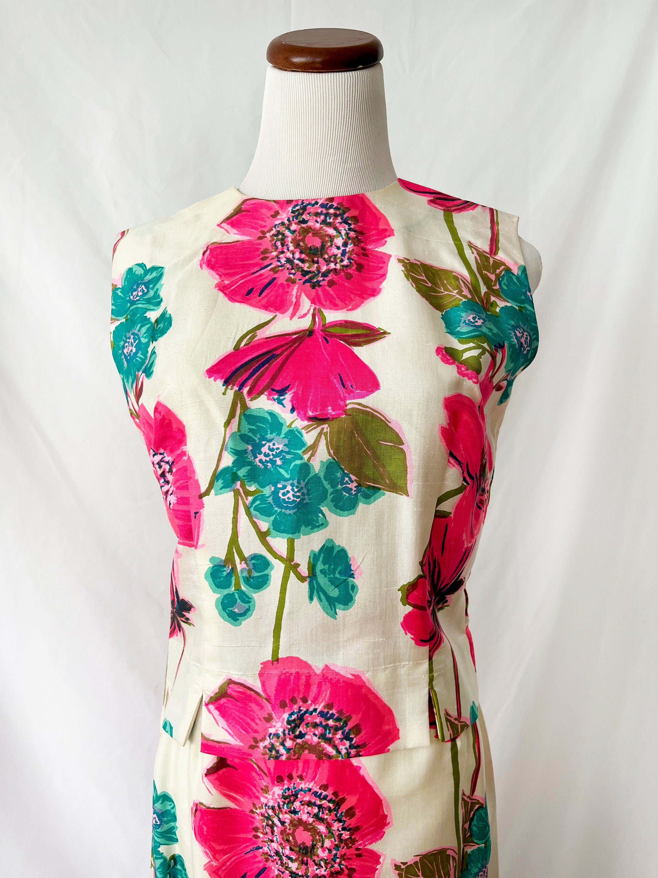Vintage 1960s Raw Silk Floral Skirt Set - Dorothy Cox