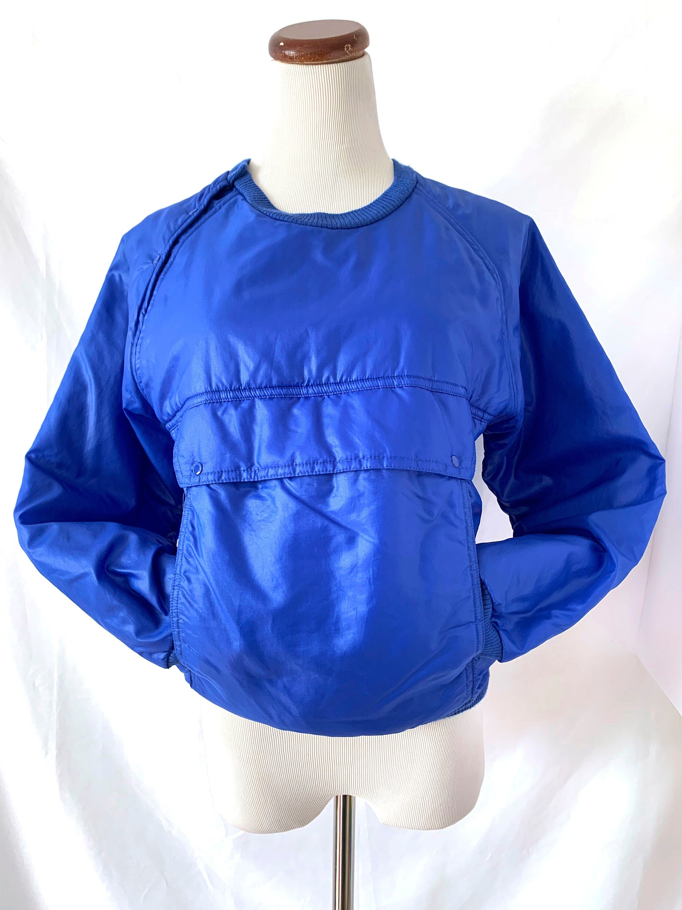 vintage 1980s shiny blue  sweatshirt / lapis blue / big pocket / small