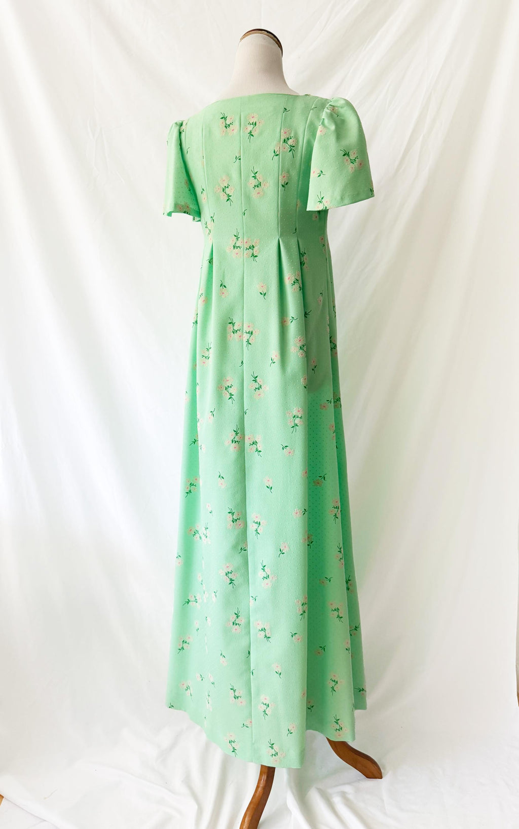 Vntg 70s Sea Foam Green Daisy Print Dress Medium