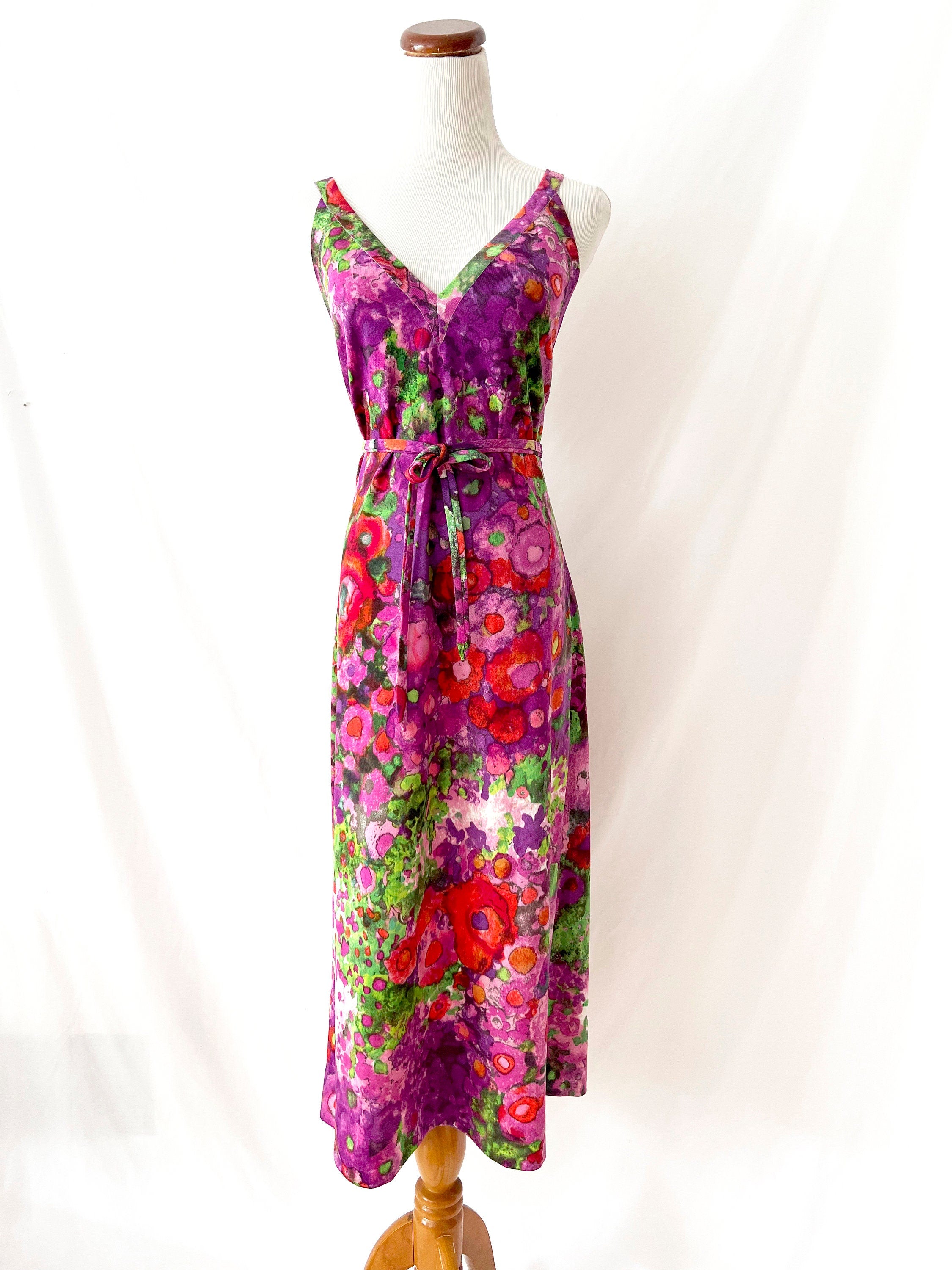 goldworm vintage 1970s floral maxi dress with matching scarf and belt small