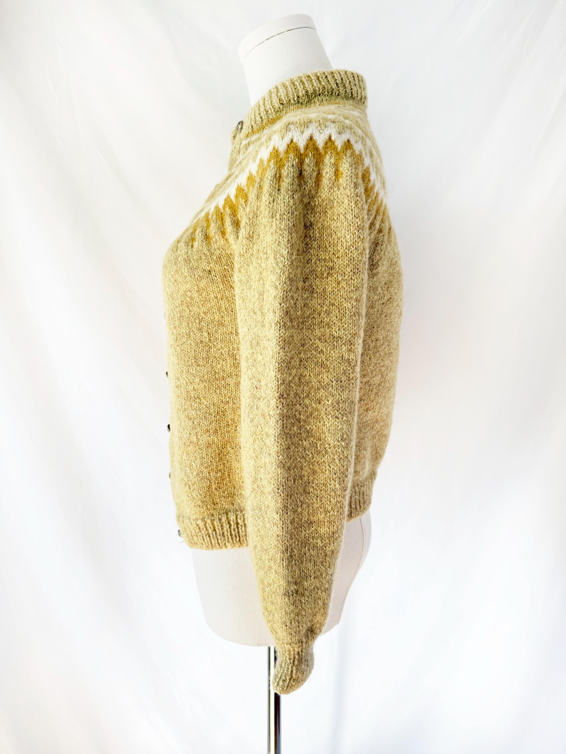 Vintage 1950s Yellow Scandinavian Cardigan Sweater Made in Denmark XSmall