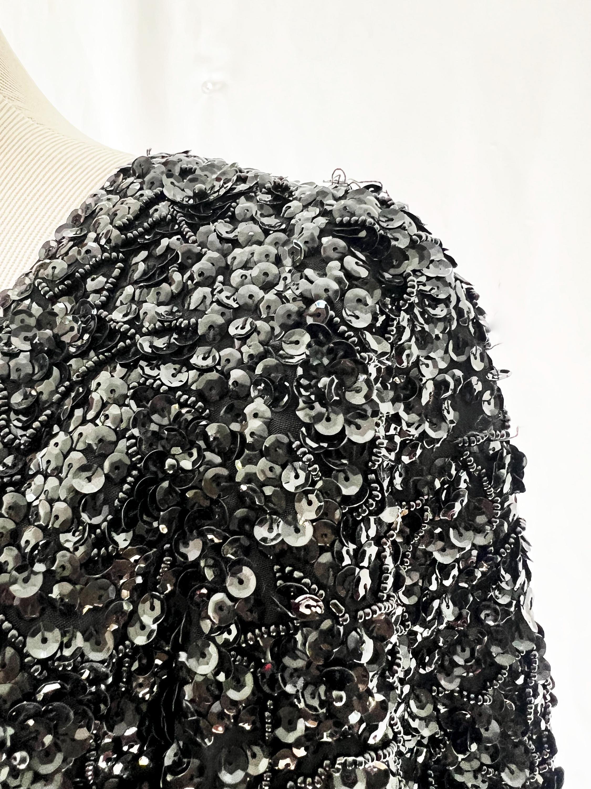 1960s vintage sequin black wiggle dress Gene Shelly Medium