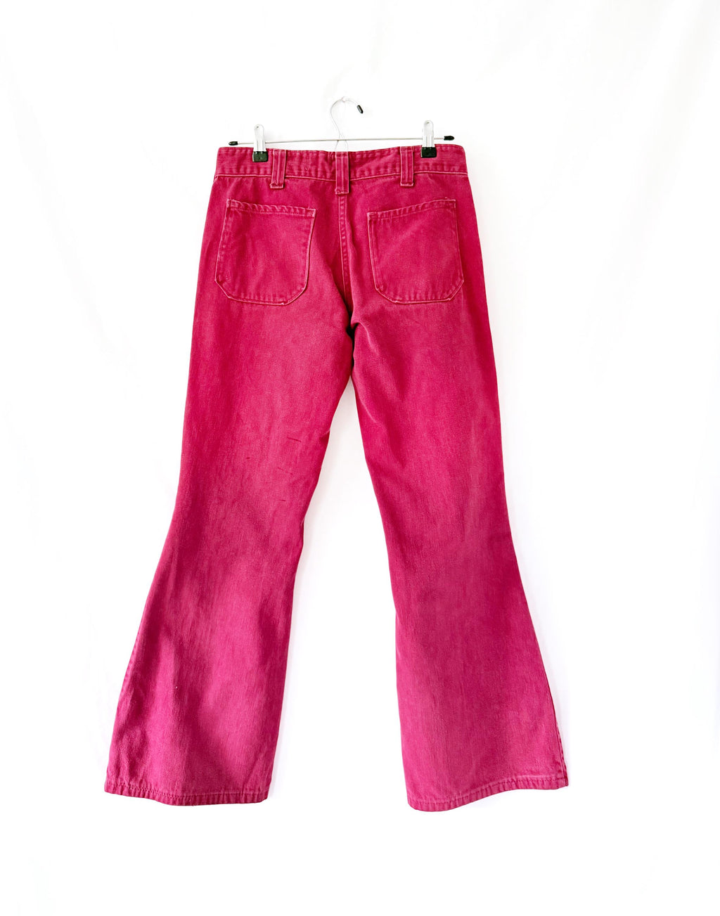 1970s Dark Red Bell Bottom Jeans, Mid Rise Saks Fifth Ave 30"