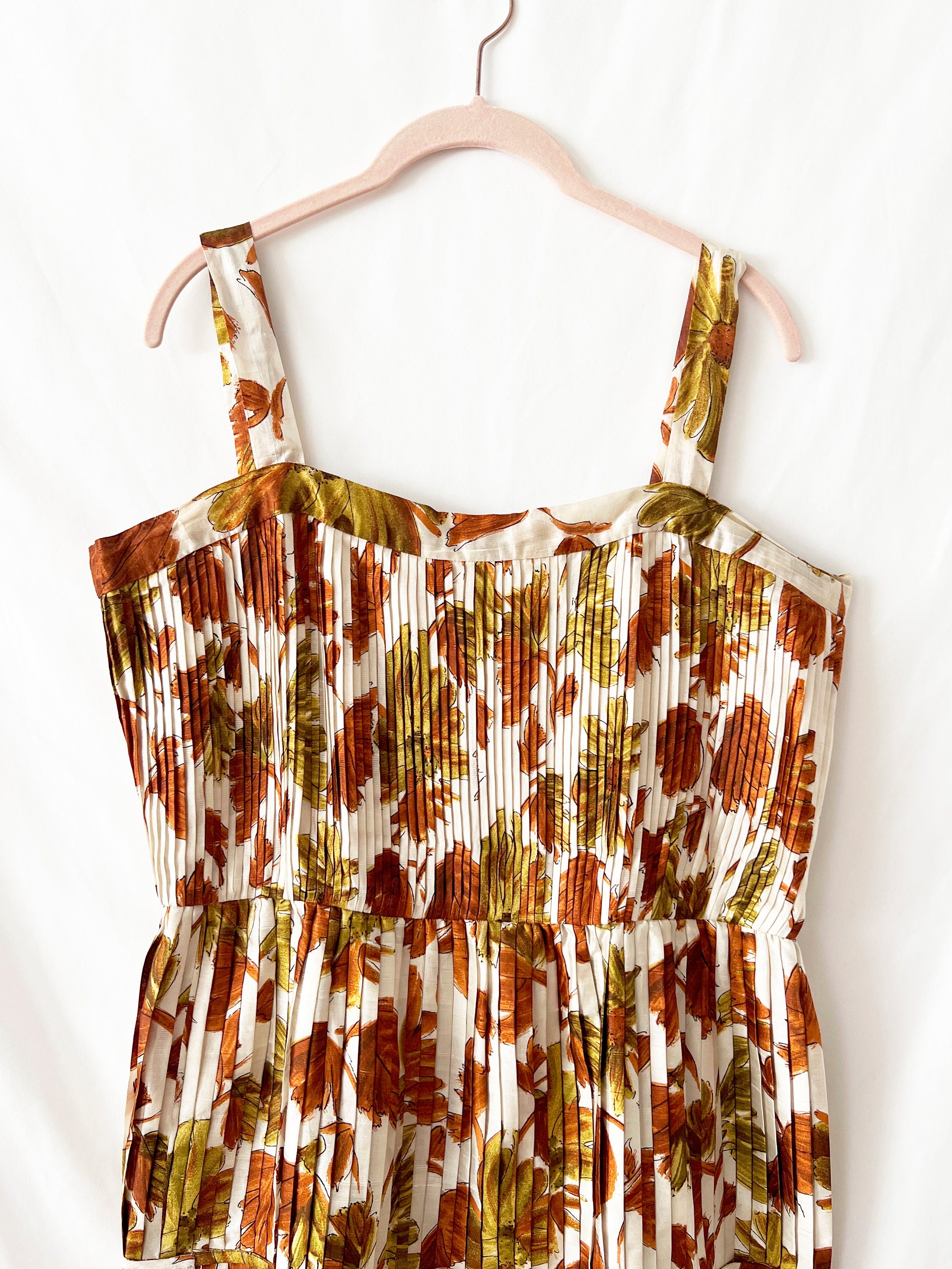 vintage floral dress pleated silk dress medium