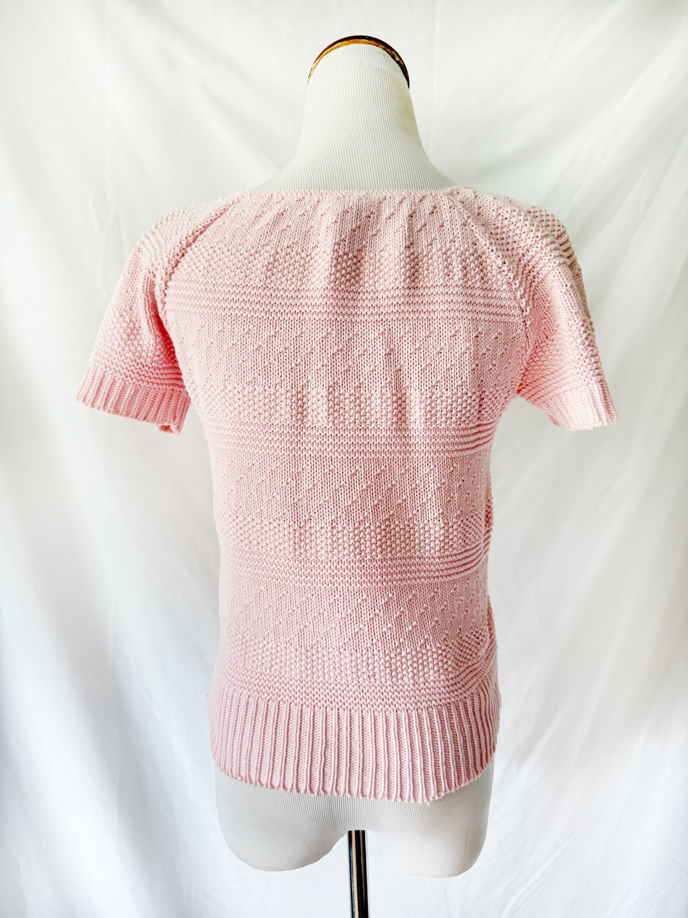 Vintage 80s Pink Knit Sweater Shirt Short Sleeves  Lord & Taylor Small