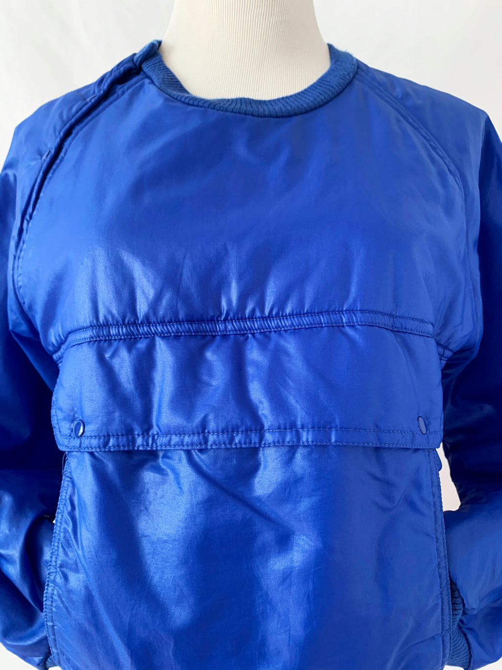 vintage 1980s shiny blue  sweatshirt / lapis blue / big pocket / small