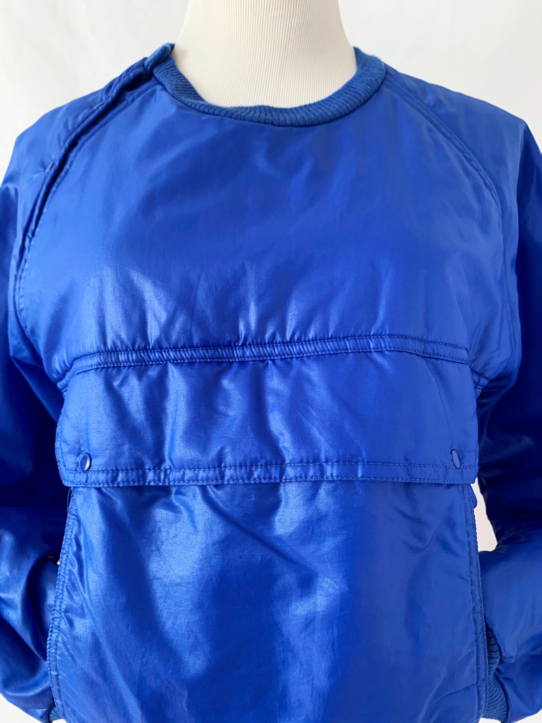 vintage 1980s shiny blue  sweatshirt / lapis blue / big pocket / small