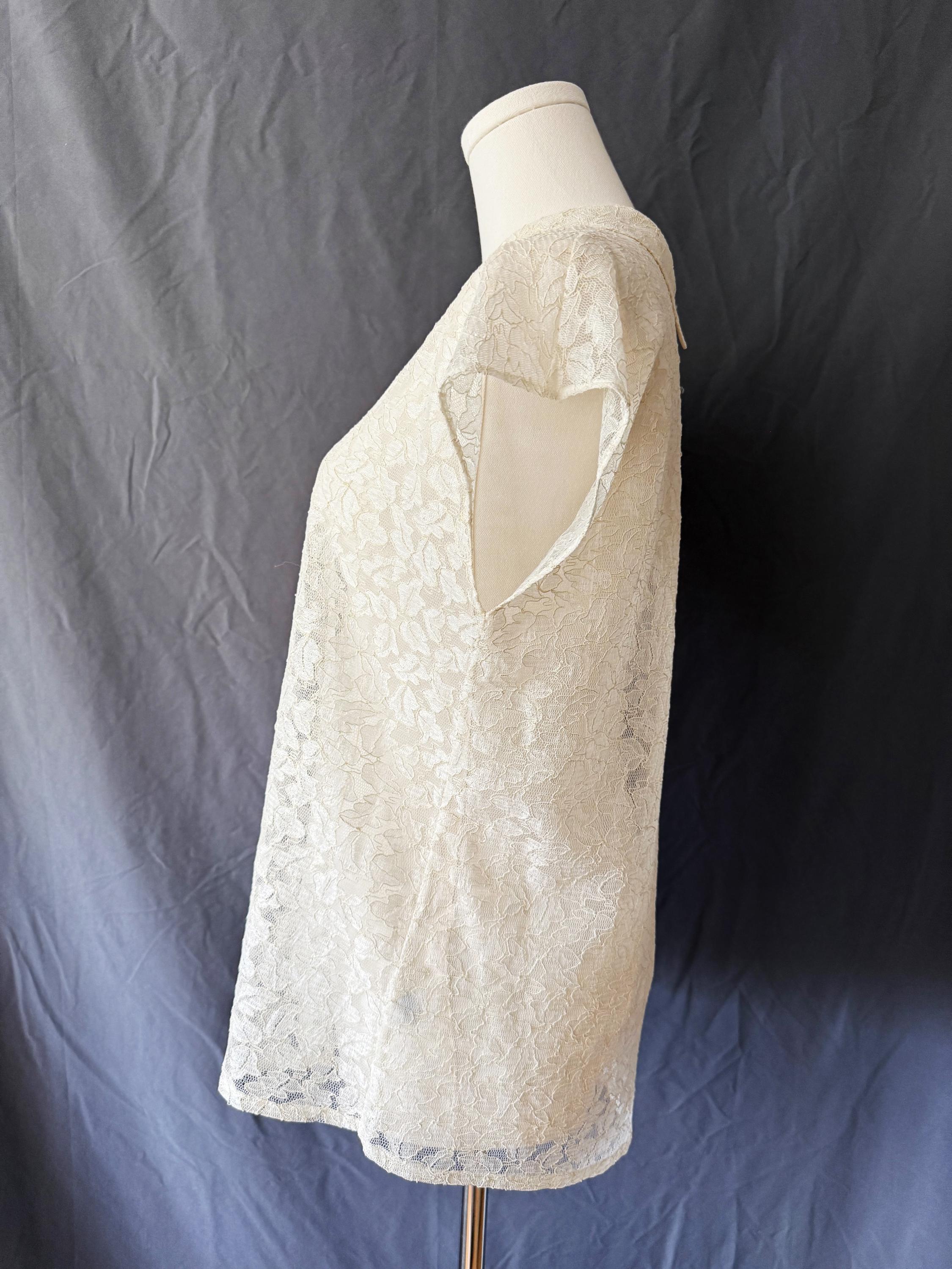 1980s Sheer Lace Blouse Oleg Cassini Large