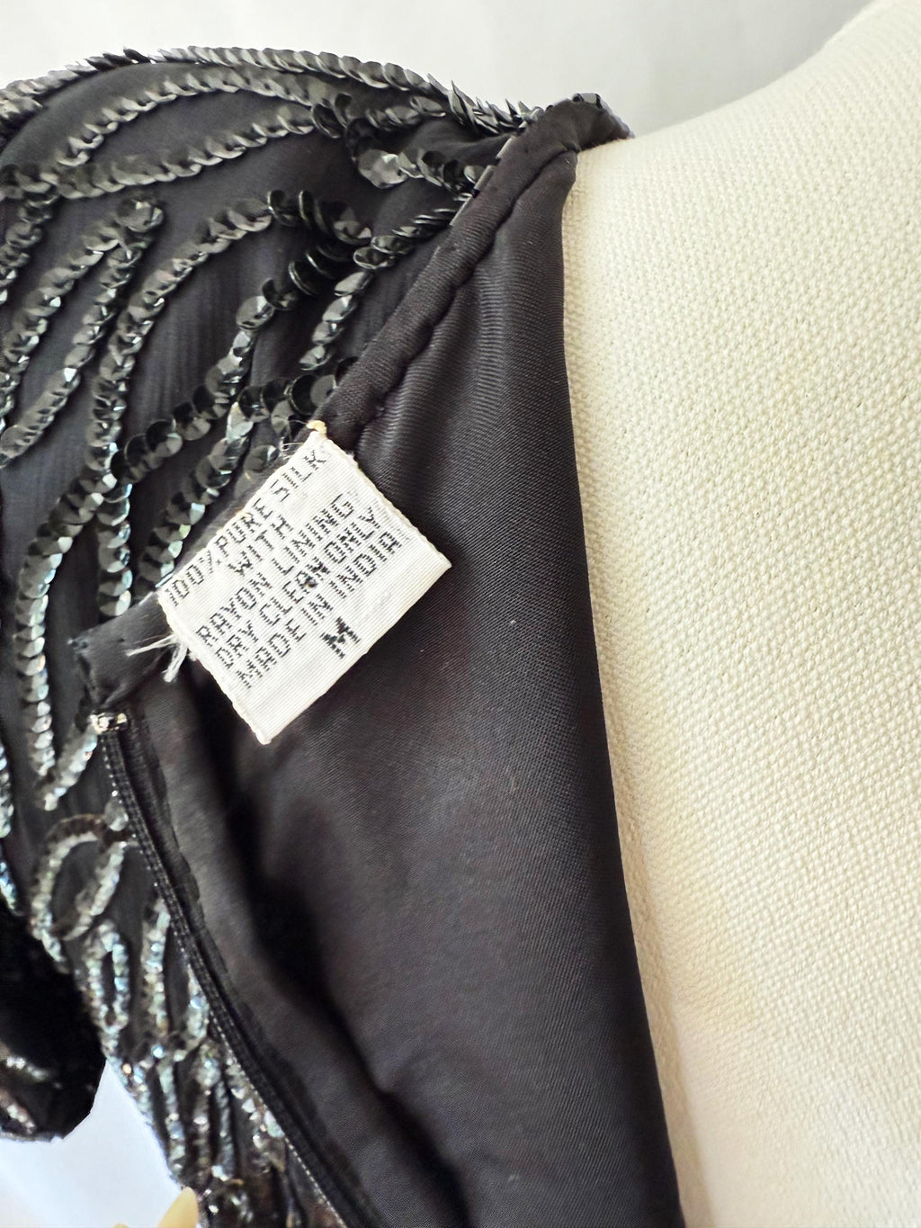 80s Beaded Silk Cocktail Dress: Laurence Kazar Black Sequin Flapper, Size Medium