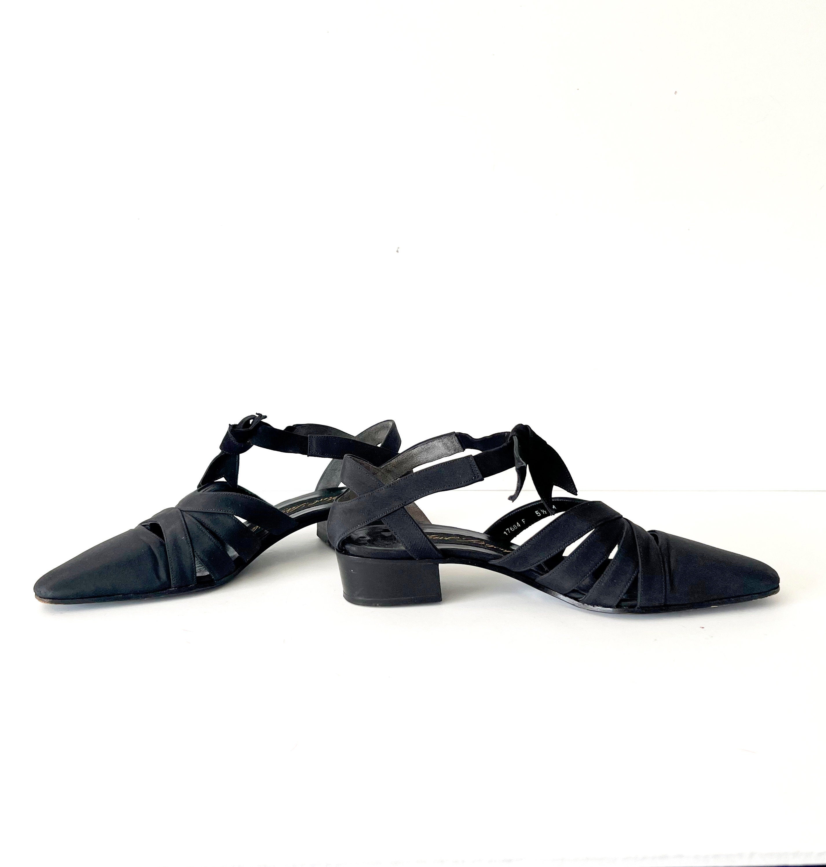 size 5.5  vintage karl lagerfeld shoes black slingback heel parisian chic