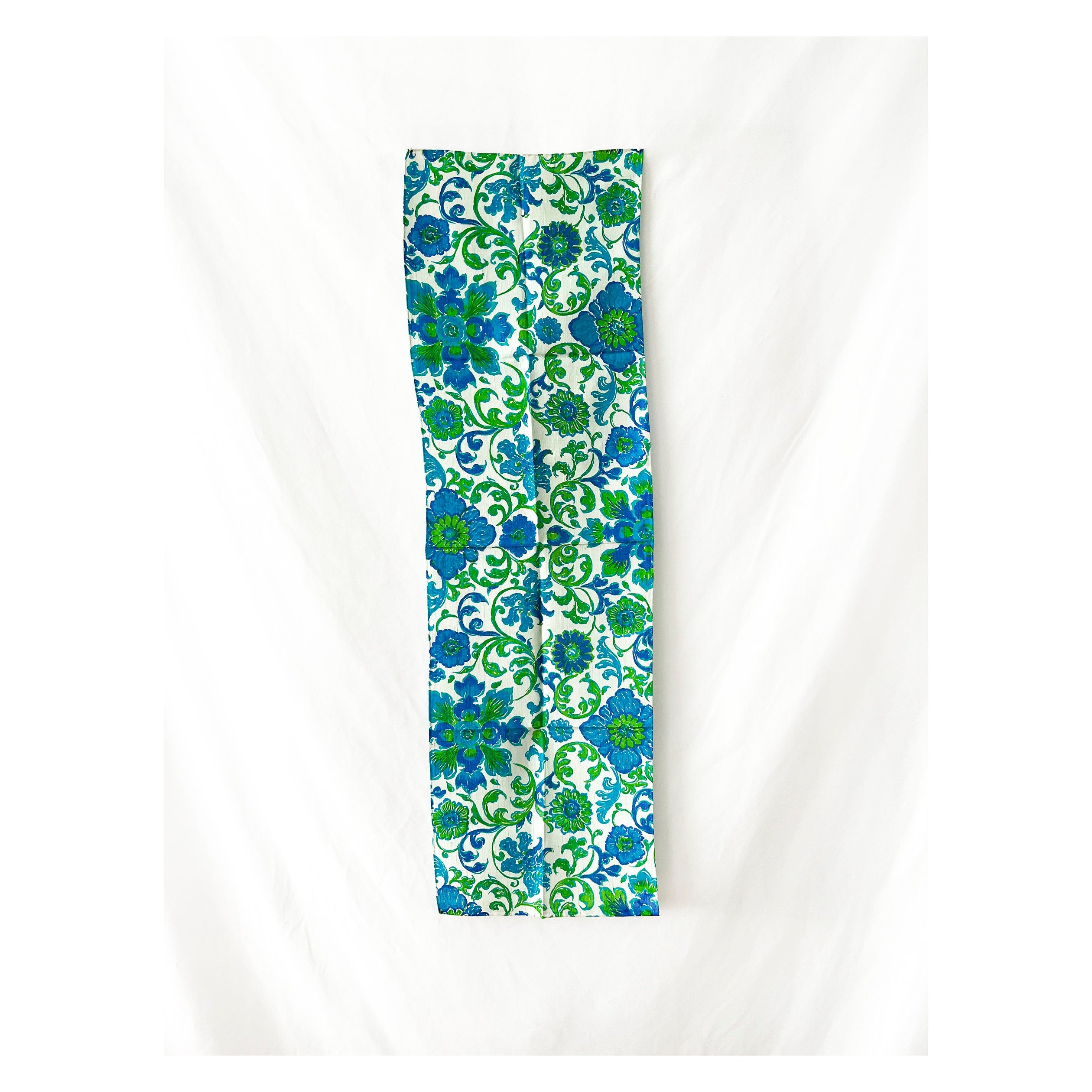 vintage 60s silk scarf psychedelic blue and green psychedelic floral pattern