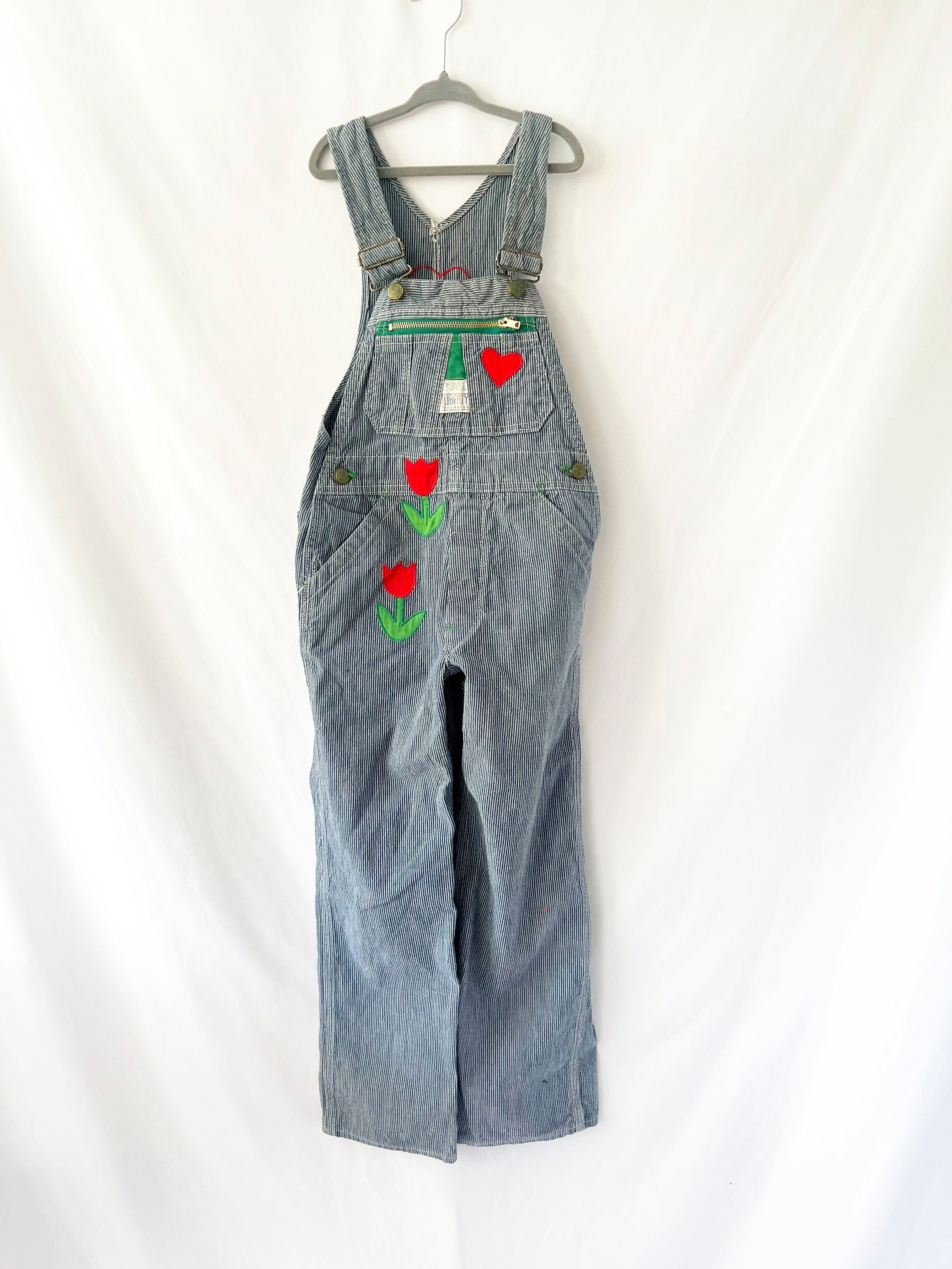 kids size 6 vintage liberty overalls  tulip and heartsconductor stripe coveralls kids