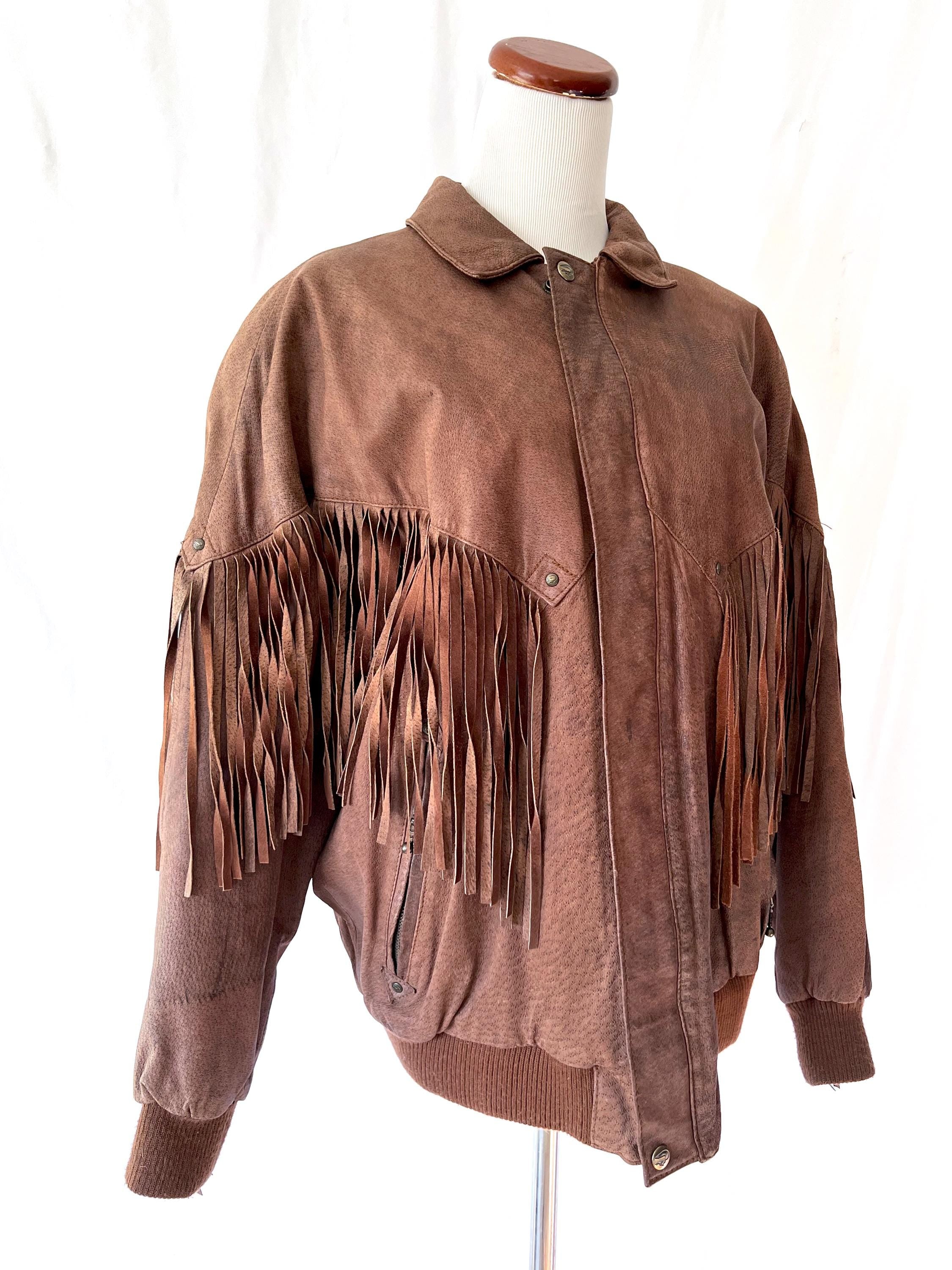 Vintage 1980s fringe leather jacket Foxrun Large