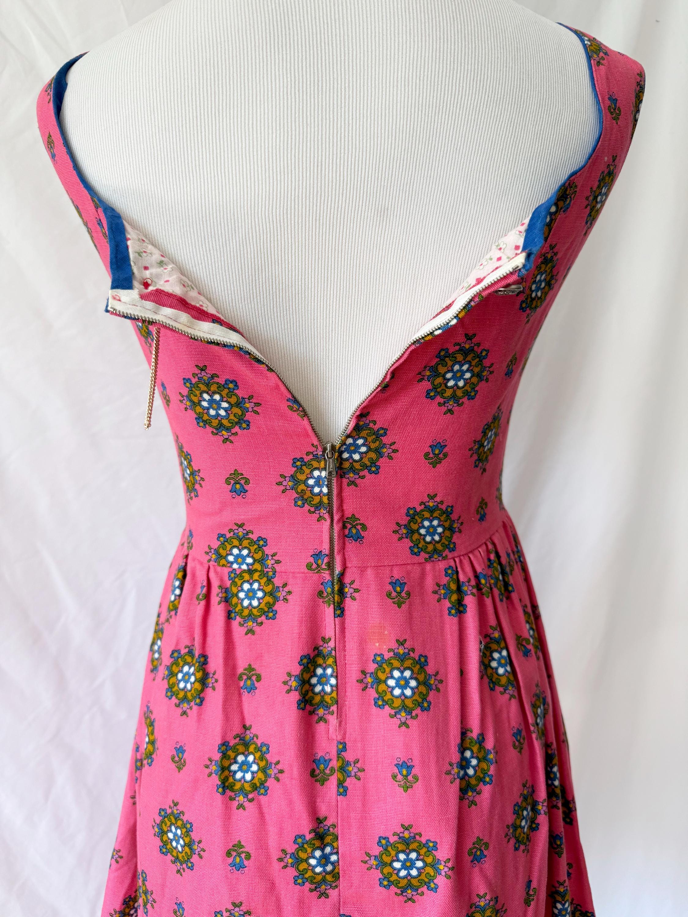 Vintage 60s Pink Dirndl Dress XS
