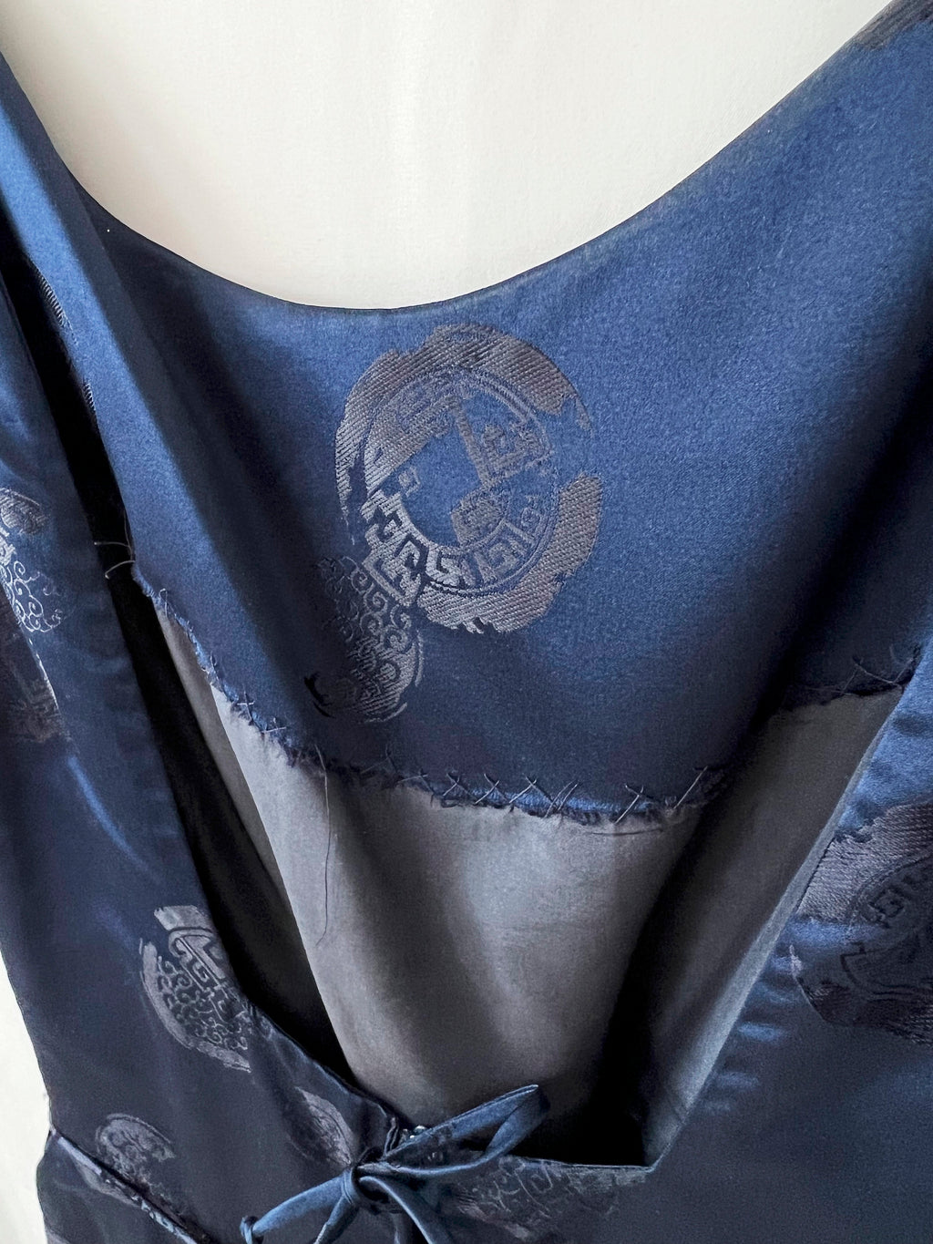 1950s / 1960s vintage dark blue chinese silk dress xs - small
