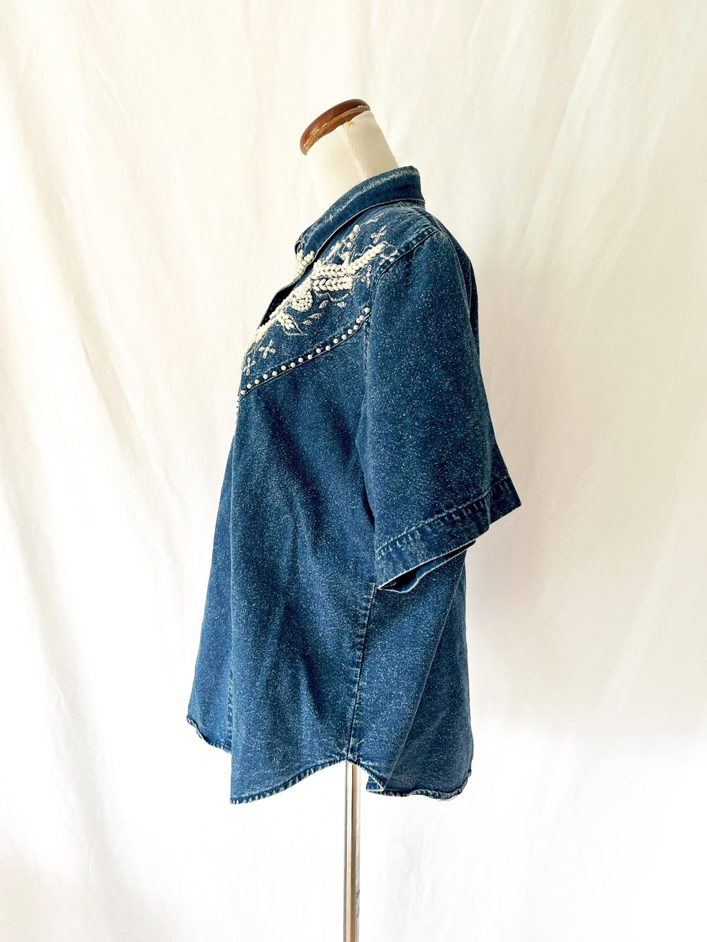 vintage 80s sequins and pearls denim shirt large