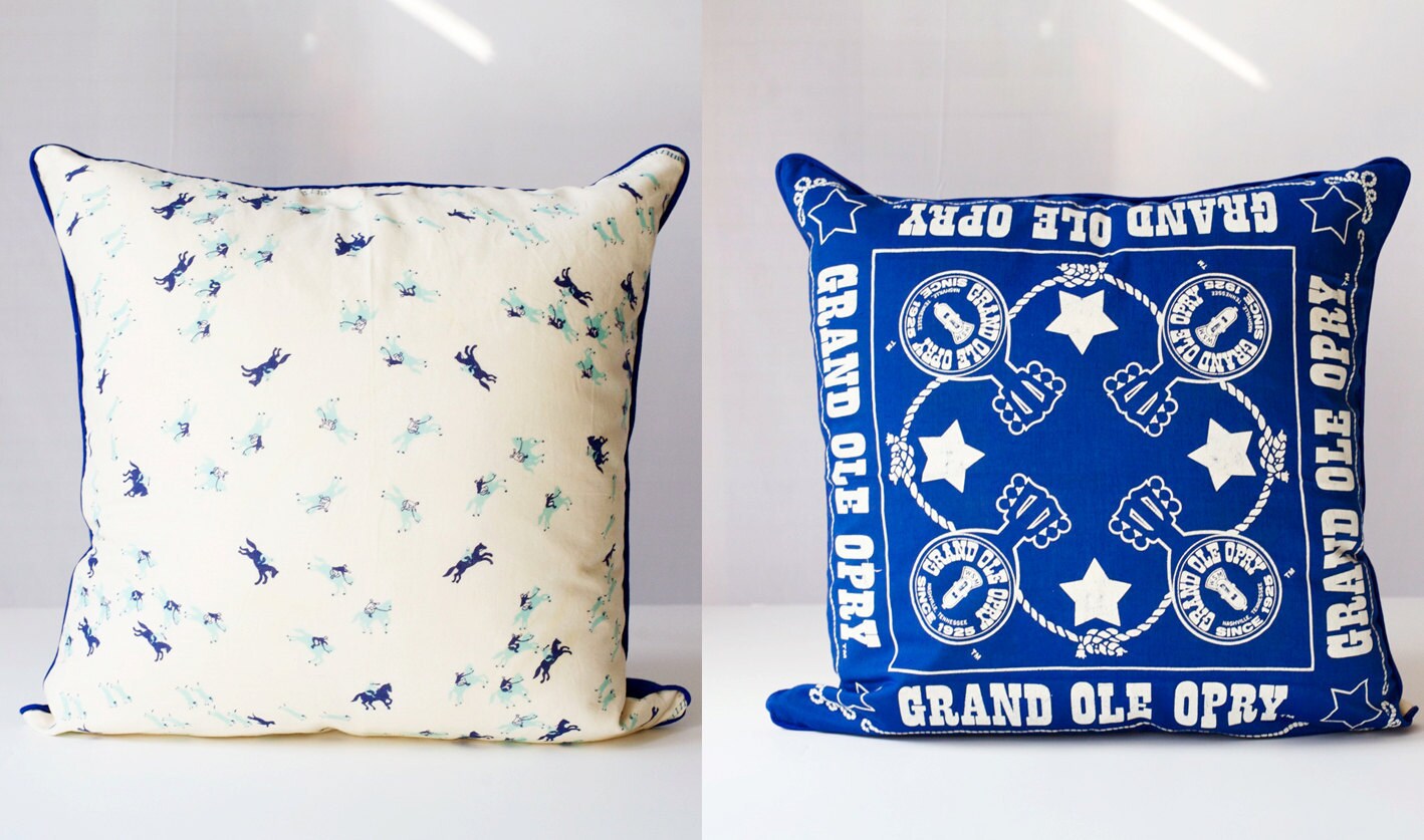 Vintage Scarf Pillow Cover: Grand Ole Opry & Pony Print, Nashville Souvenir