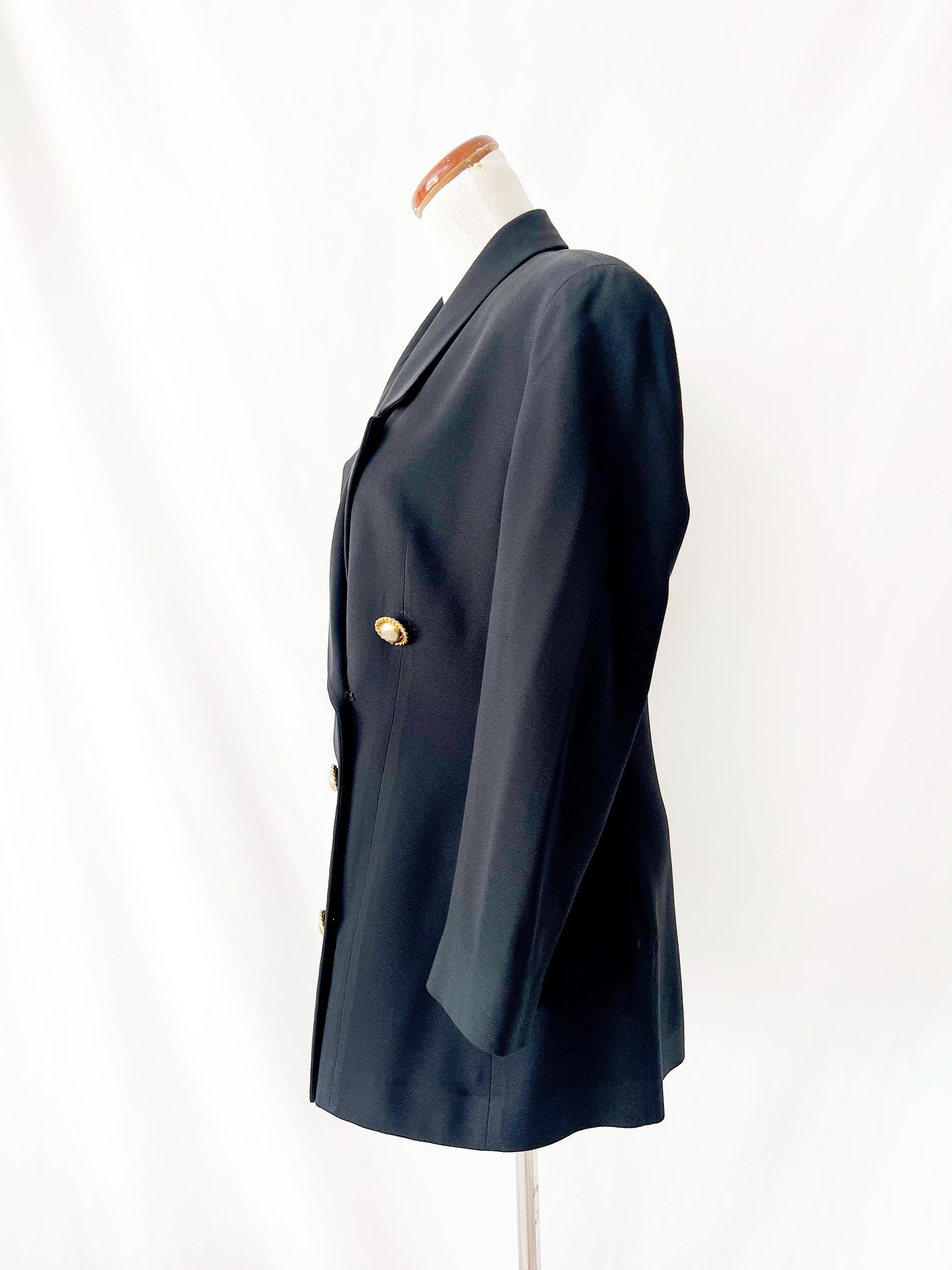 anne klein 1980s black blazer / preppy country club gold buttons / medium