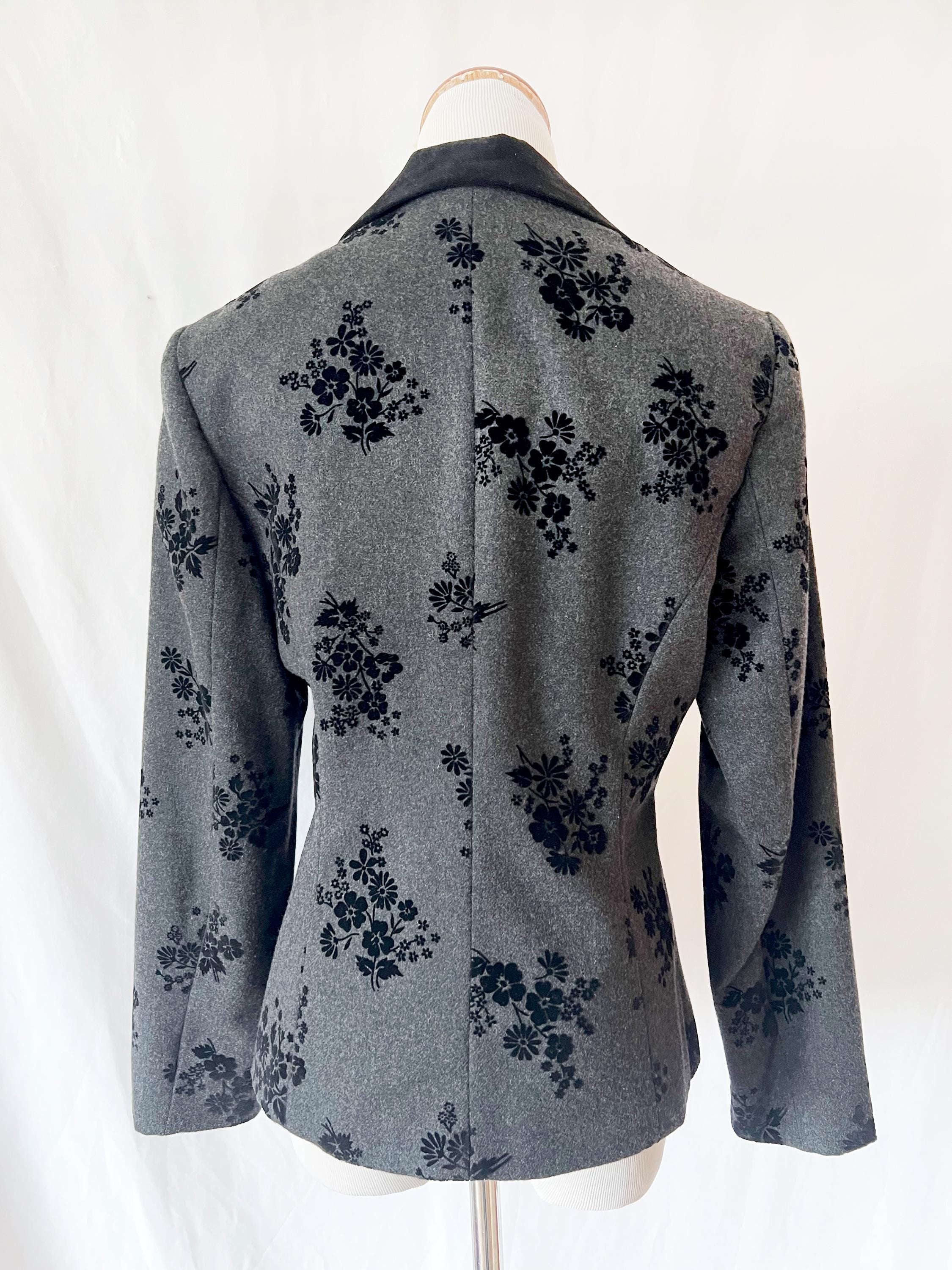 Vintage Wool Blazer: 90s Chelsea Campbell Floral Velvet Jacket, Size 6
