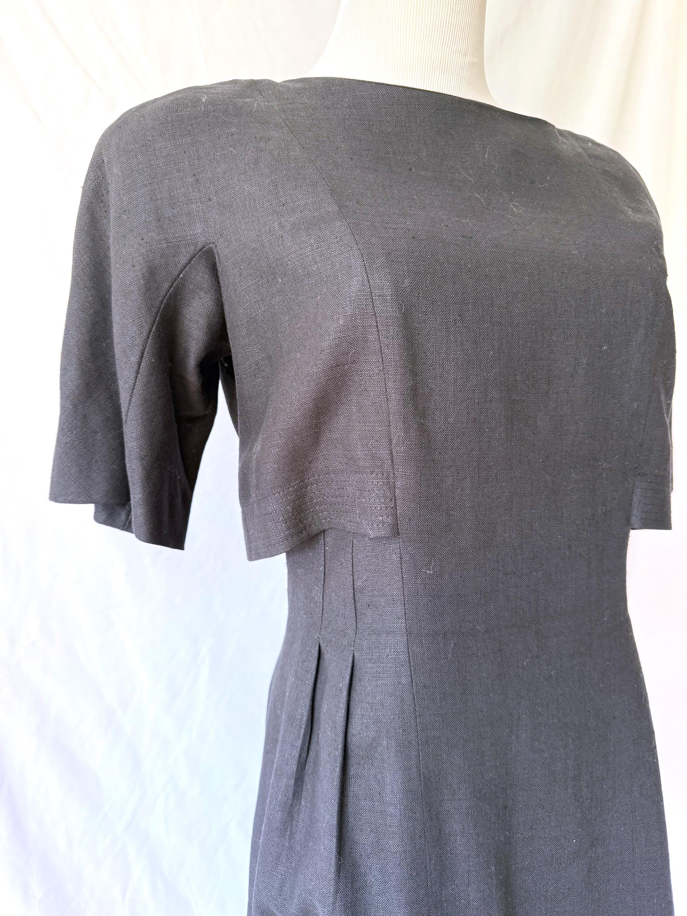 Vintage 1980s Ronnie Heller Black Linen Crop Top Dress Medium