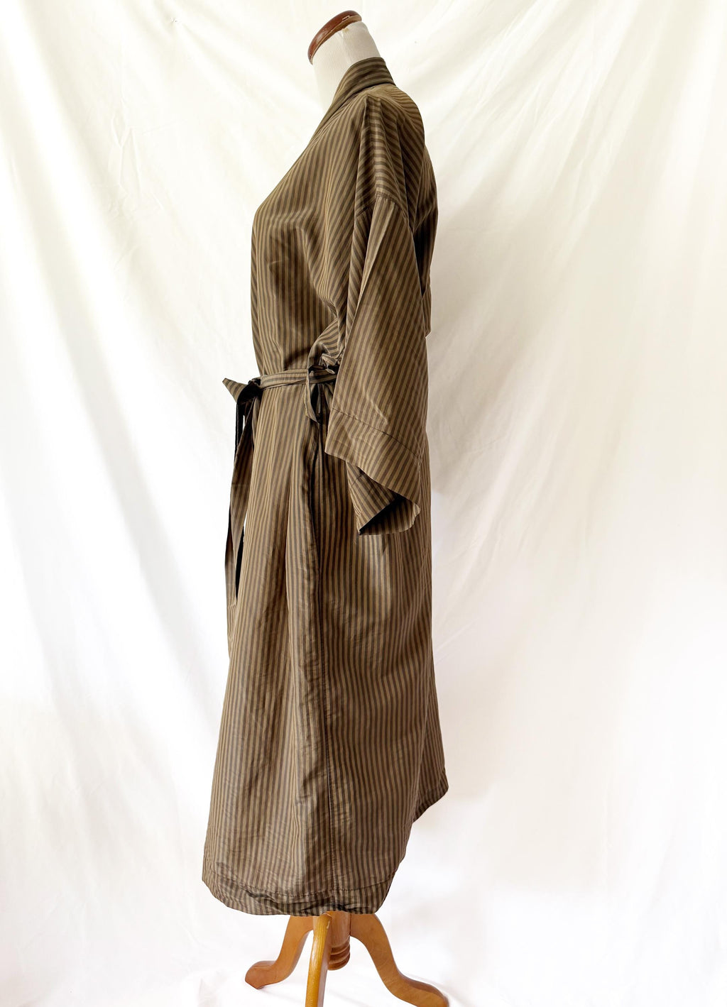 Brown and Gold Striped Silk Robe Medium