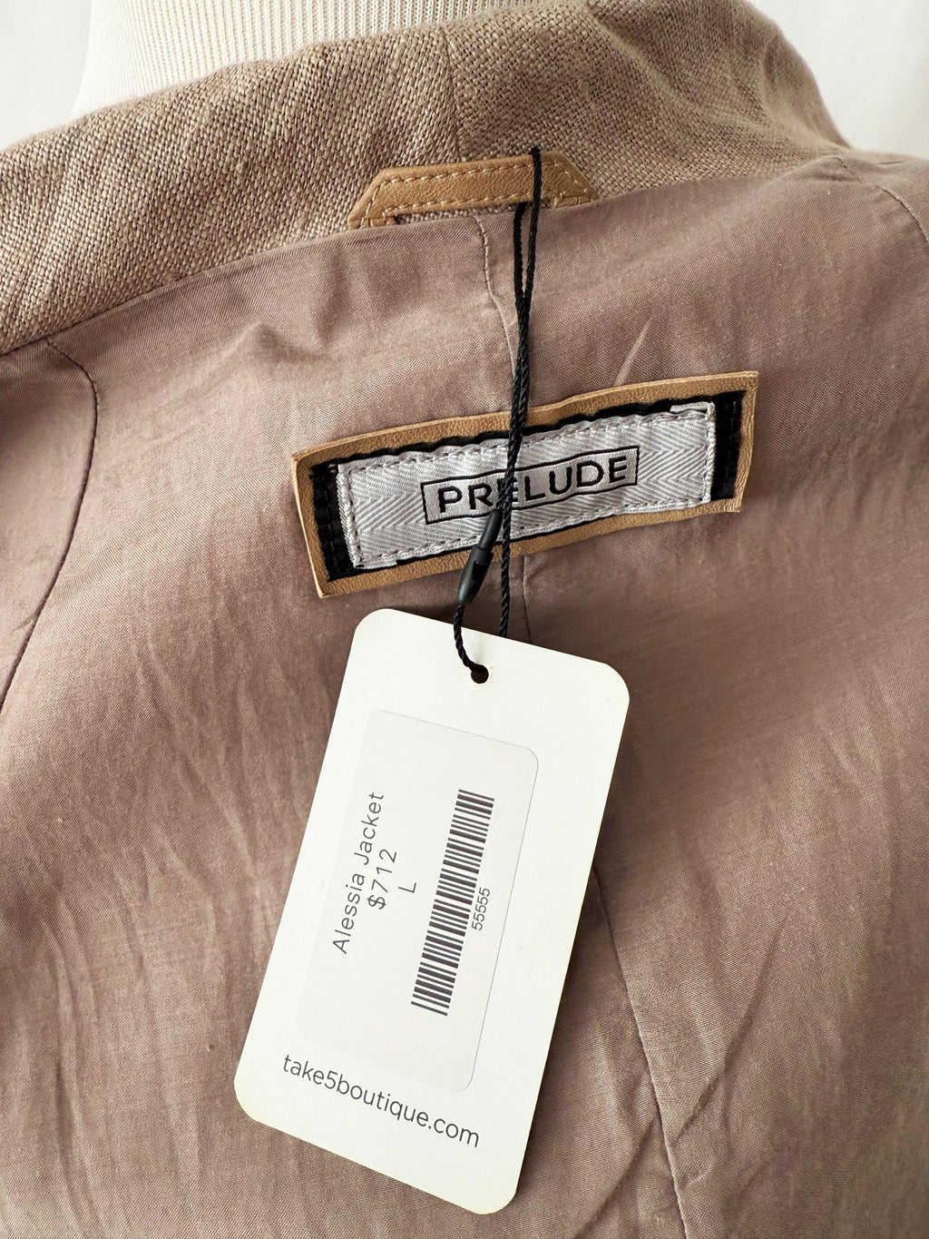 Leather Jacket with oversized Linen Collar Large