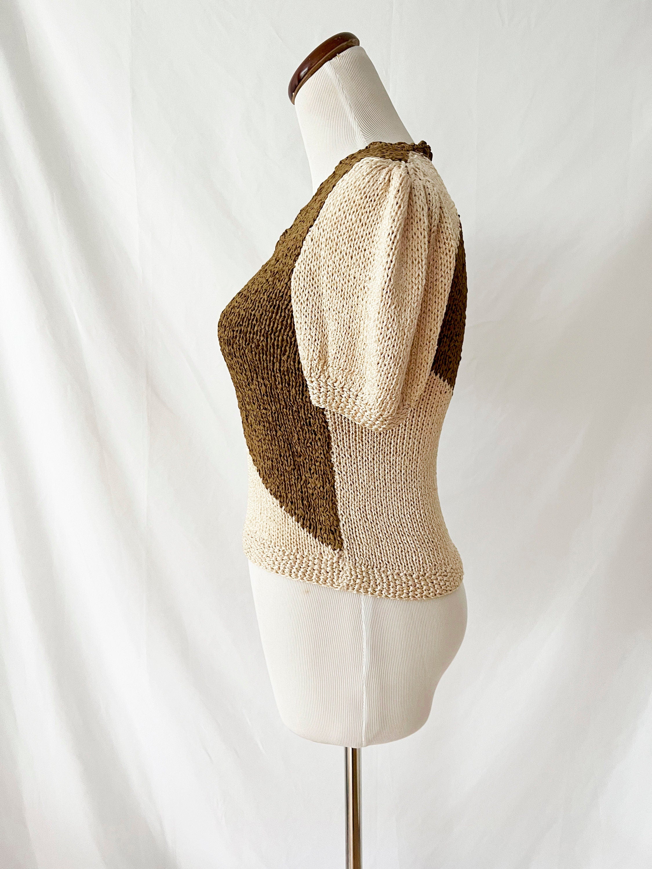 vintage 1980s ramie knit short sleeve sweater smalll