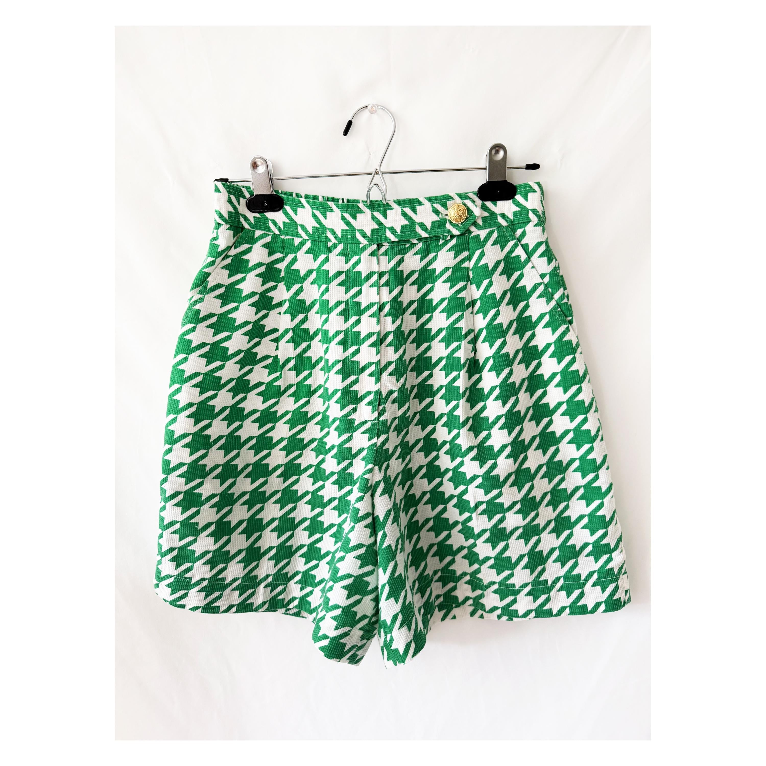 Vintage Green and White Houndstooth Shorts