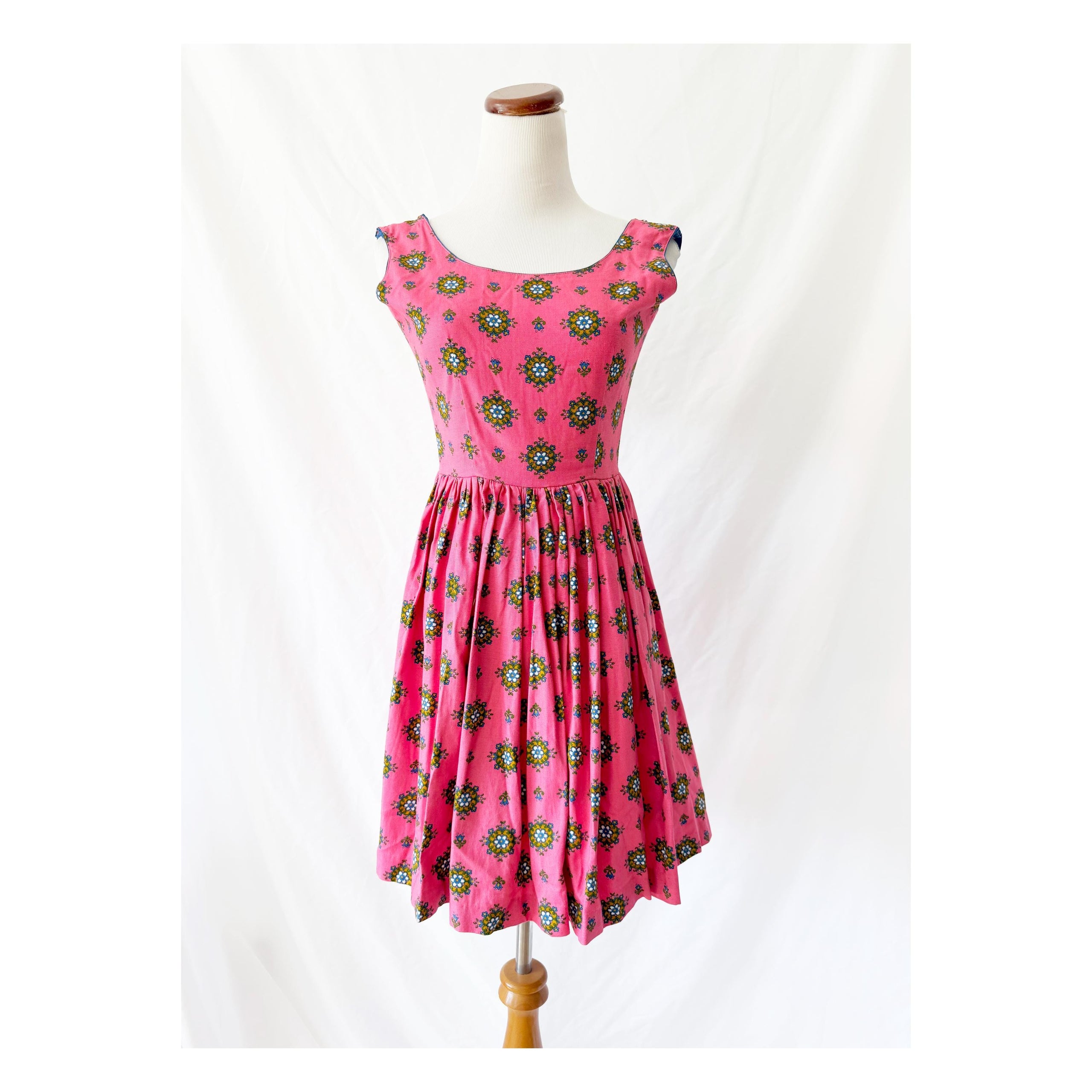 Vintage 60s Pink Dirndl Dress XS