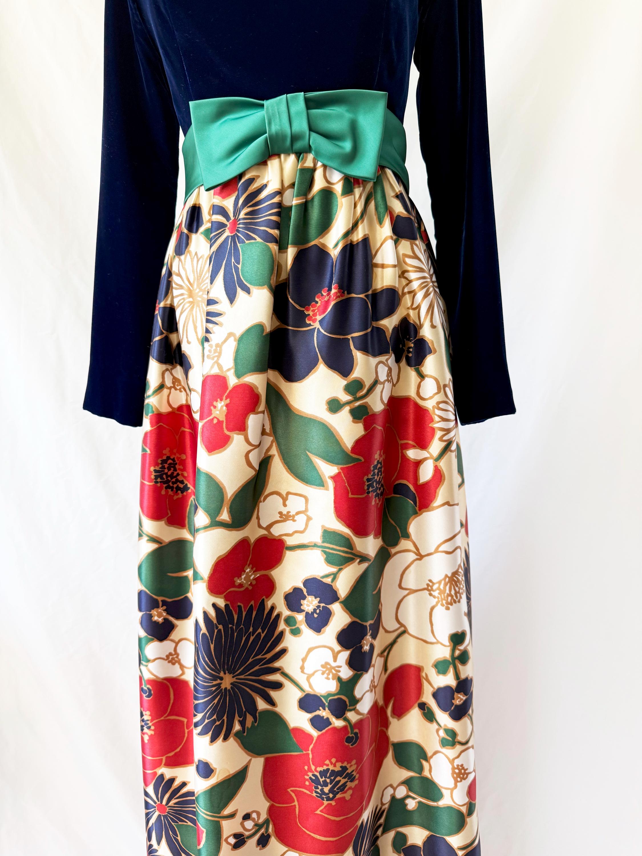 Vntg 1960s Silk Velvet Gown | 60s Floor Length Dress Small