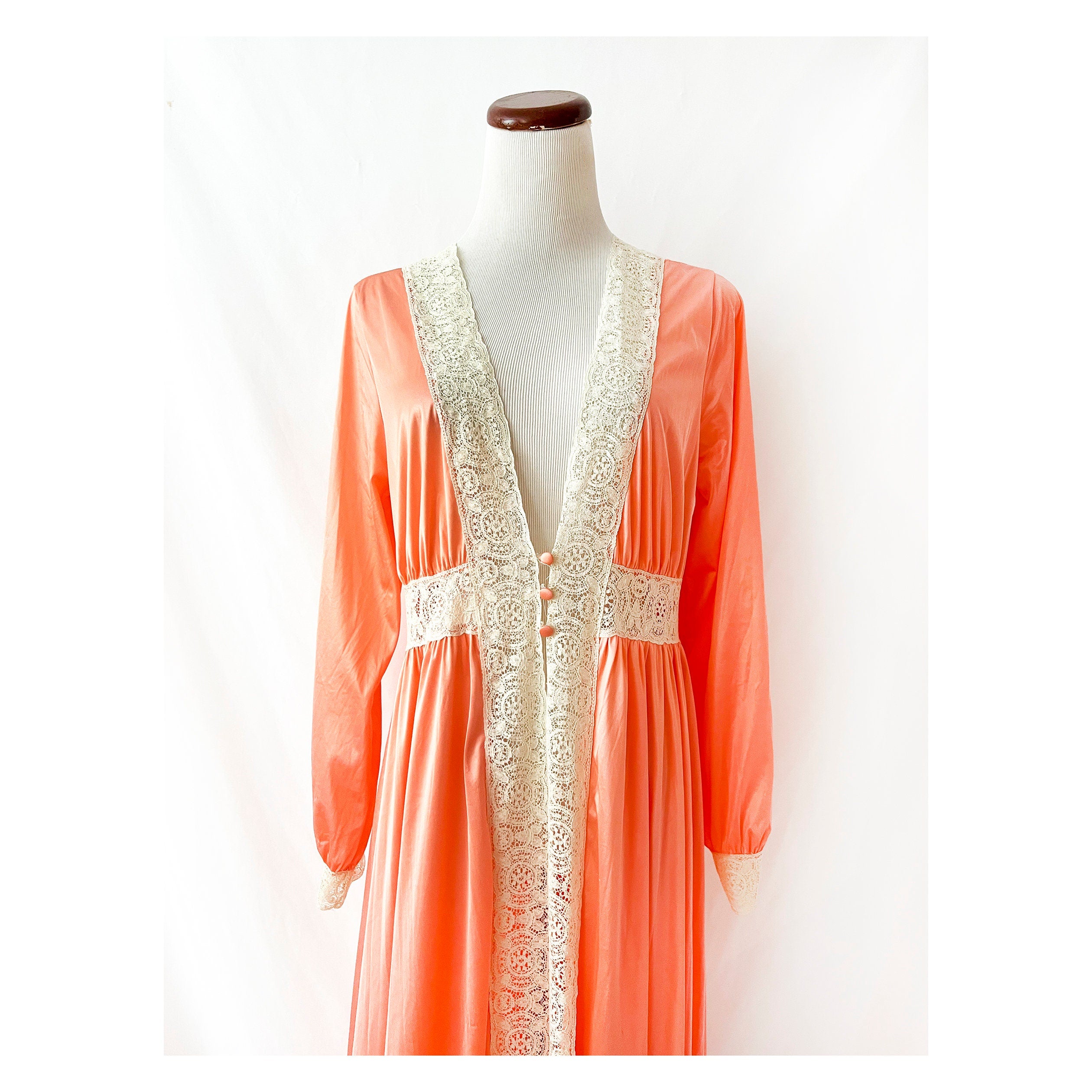 miss elaine 1970s vintage pegninoir robe sexy long house dress  medium