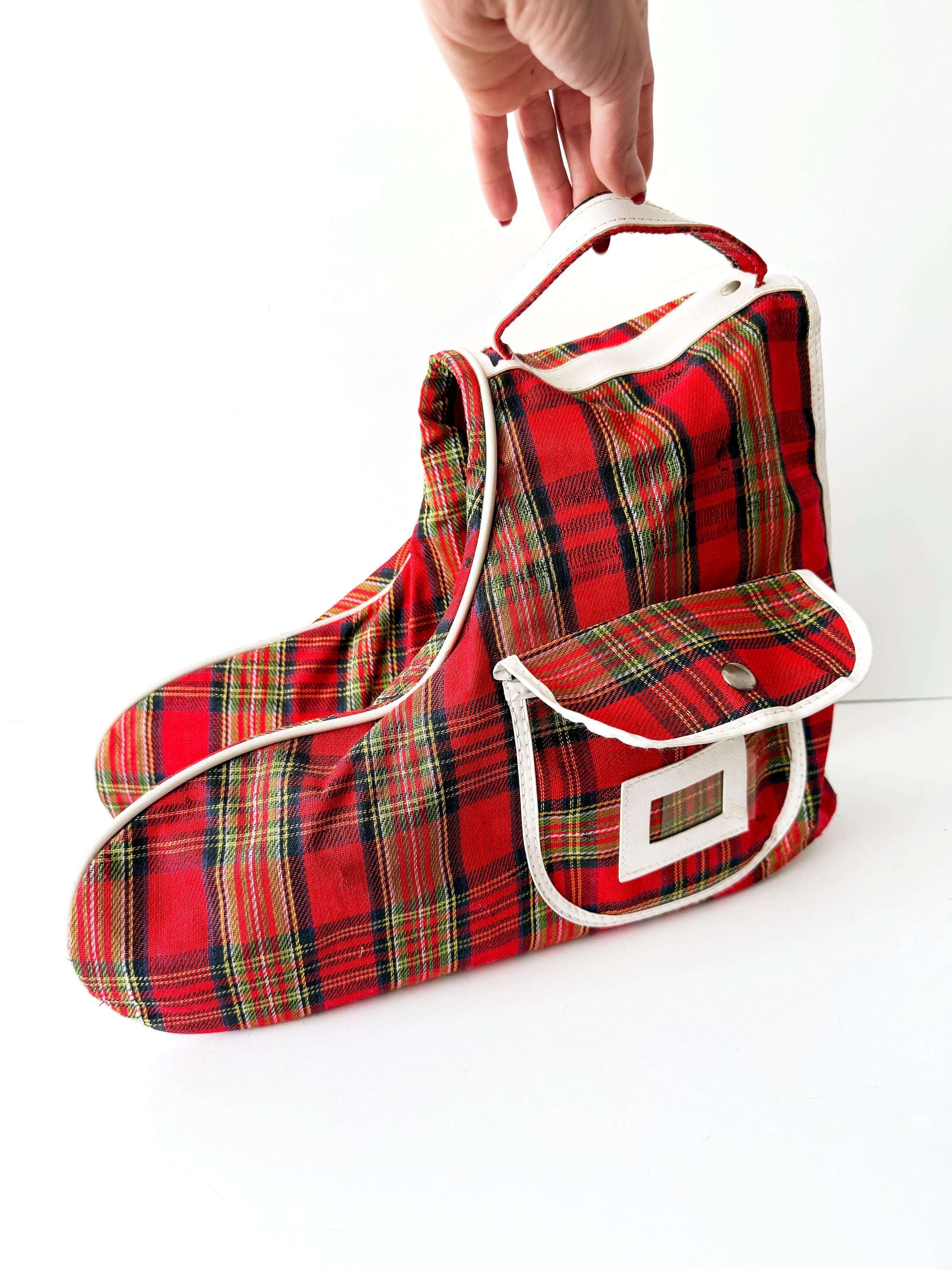 vintage ice skates for kids with plaid carrying case
