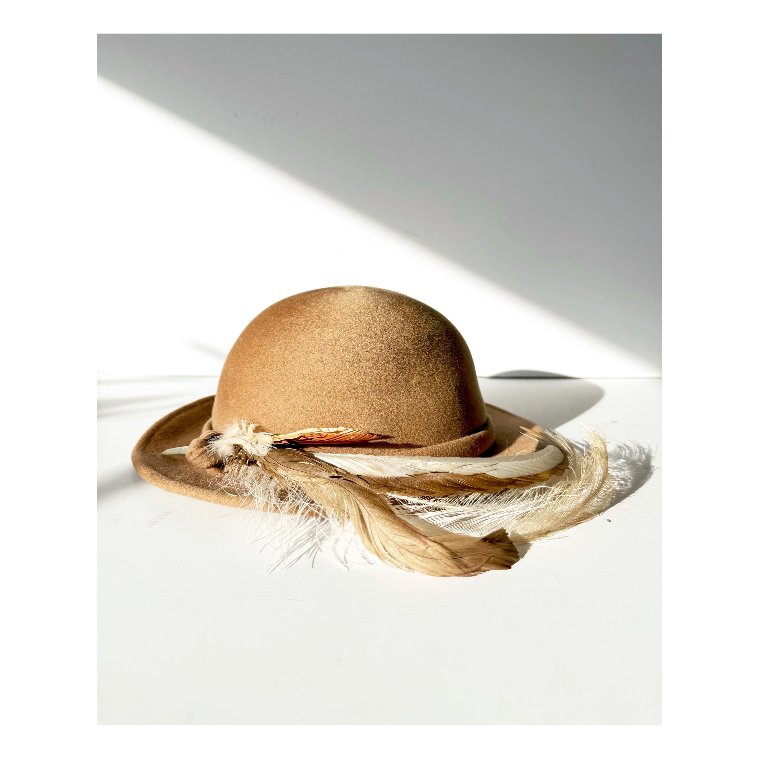 1960s Vintage Wool Bowler Hat with Feathers - Geo. W. Bollman