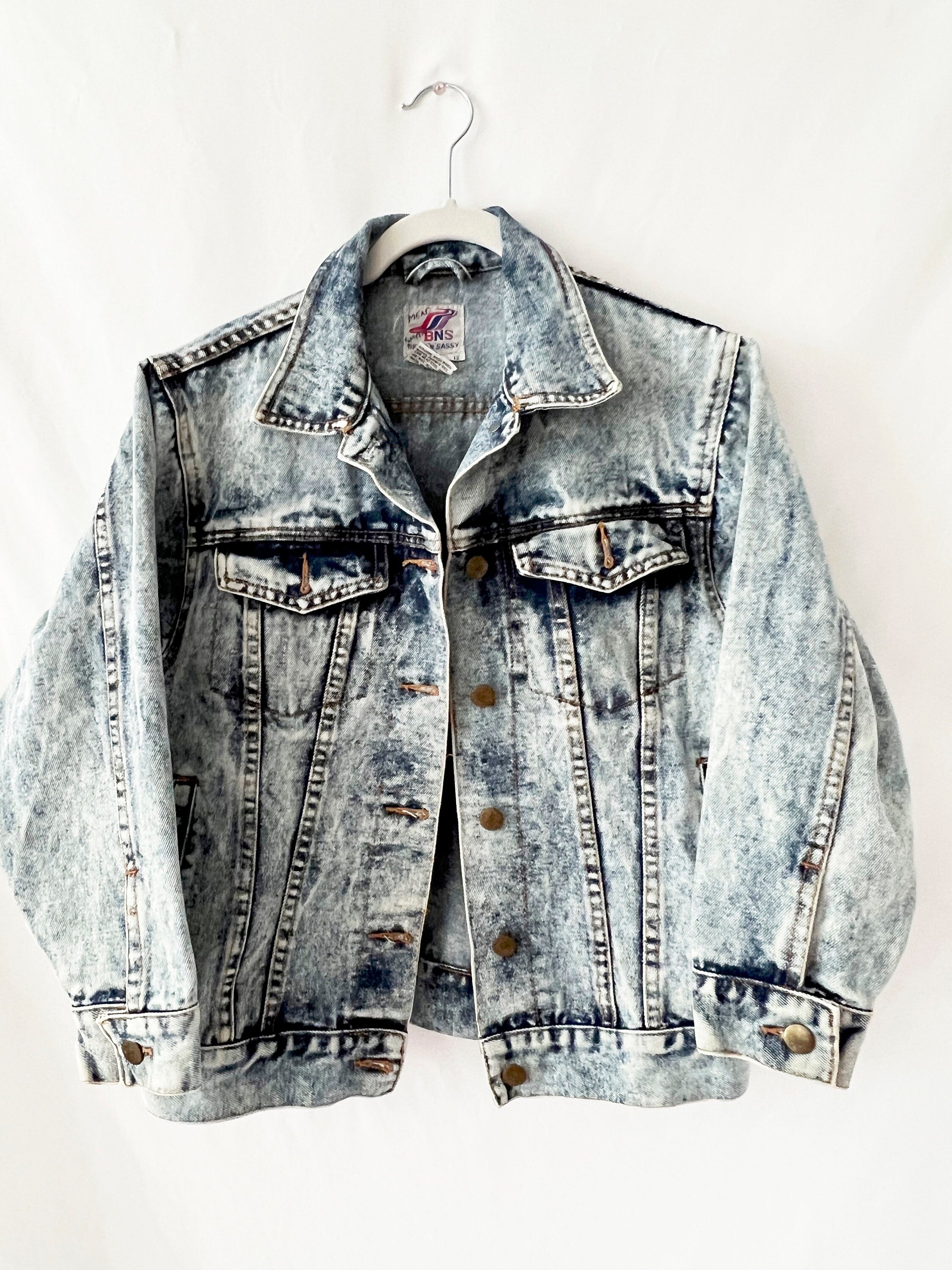 vintage 80s acid wash denim jacket xs