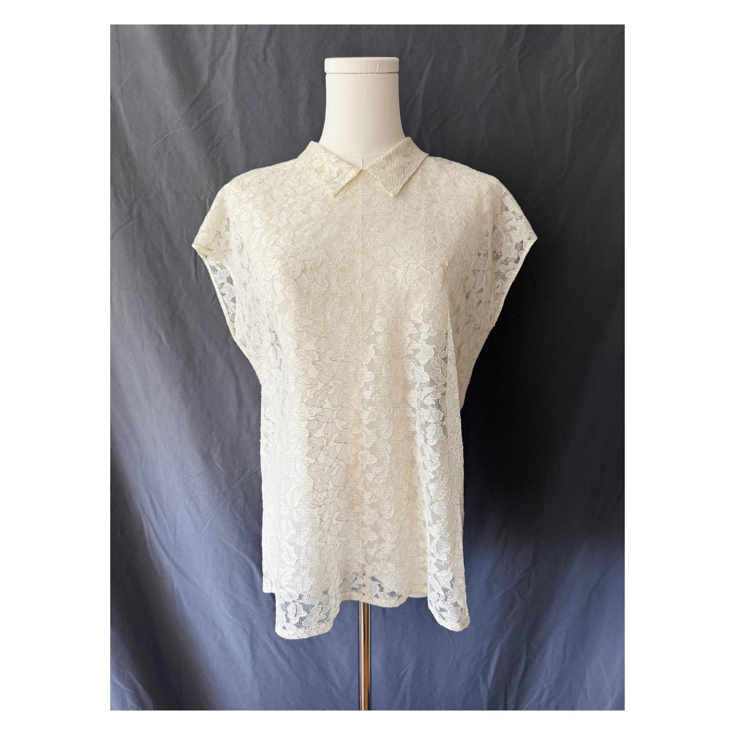 1980s Sheer Lace Blouse Oleg Cassini Large