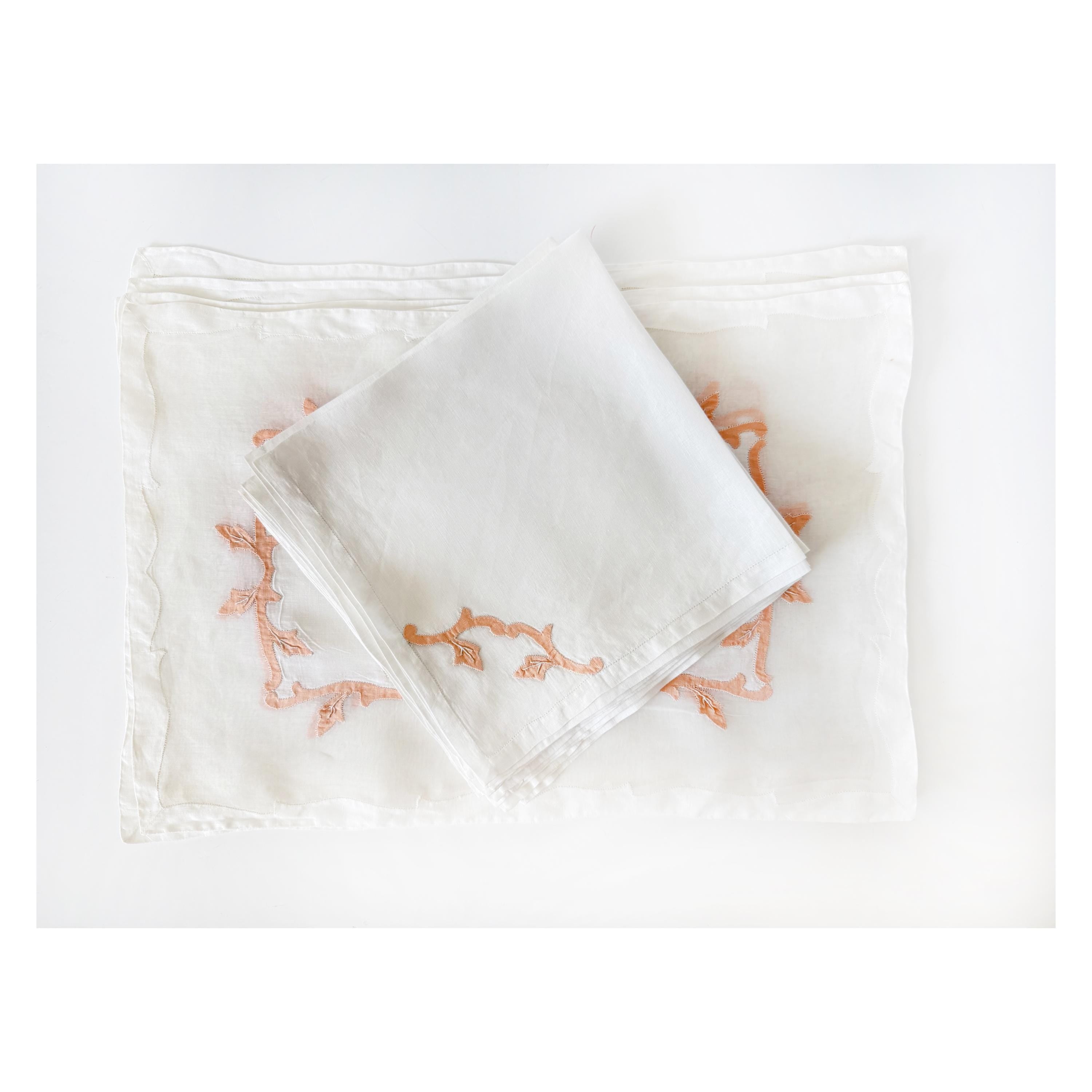 Vintage Organza and Cotton White and Pink Set of 8 Table Setting, Napkins and Runner